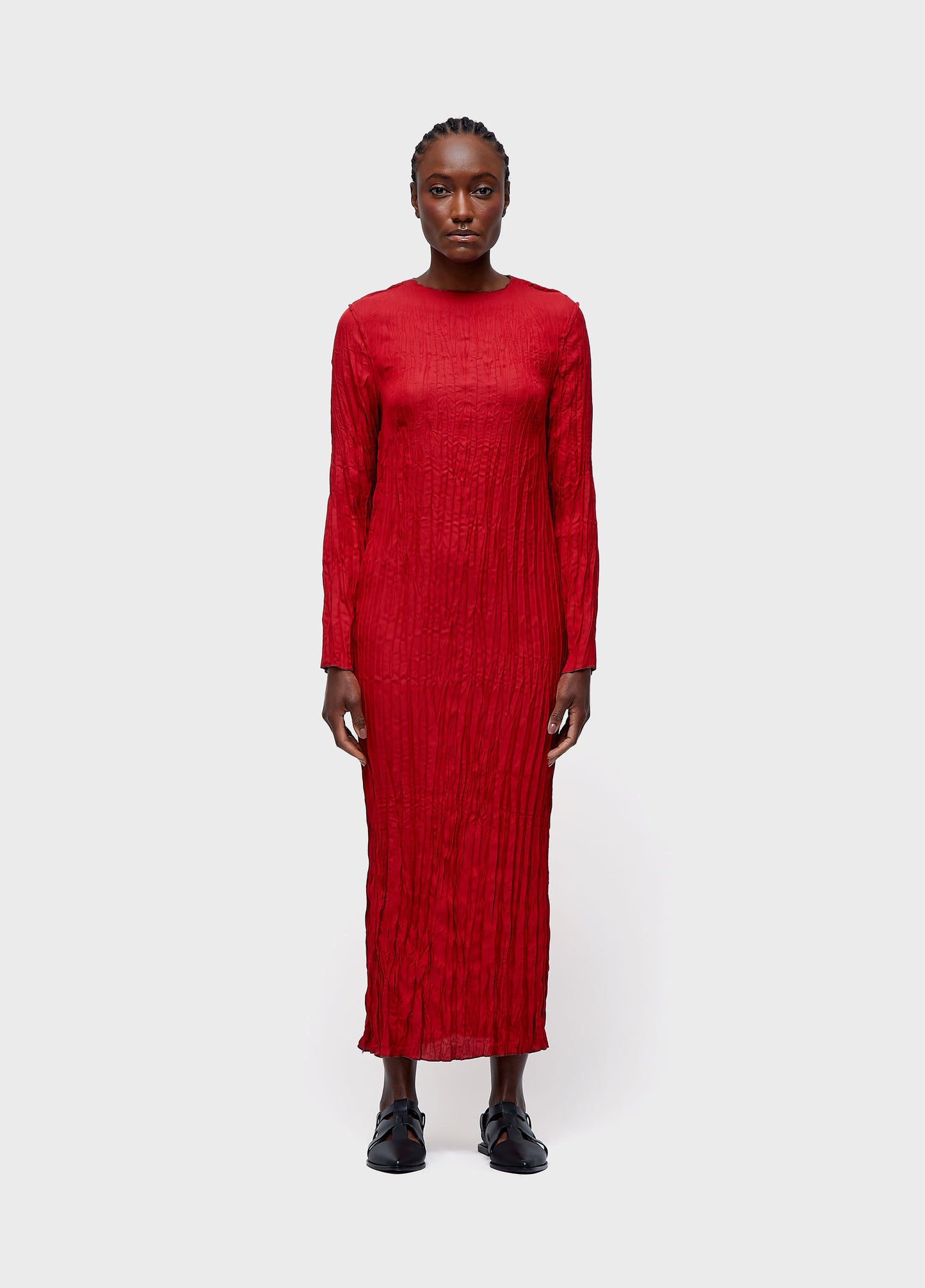 VESTIDO LONGO ML WRINCKLED SATIN DOUBLE