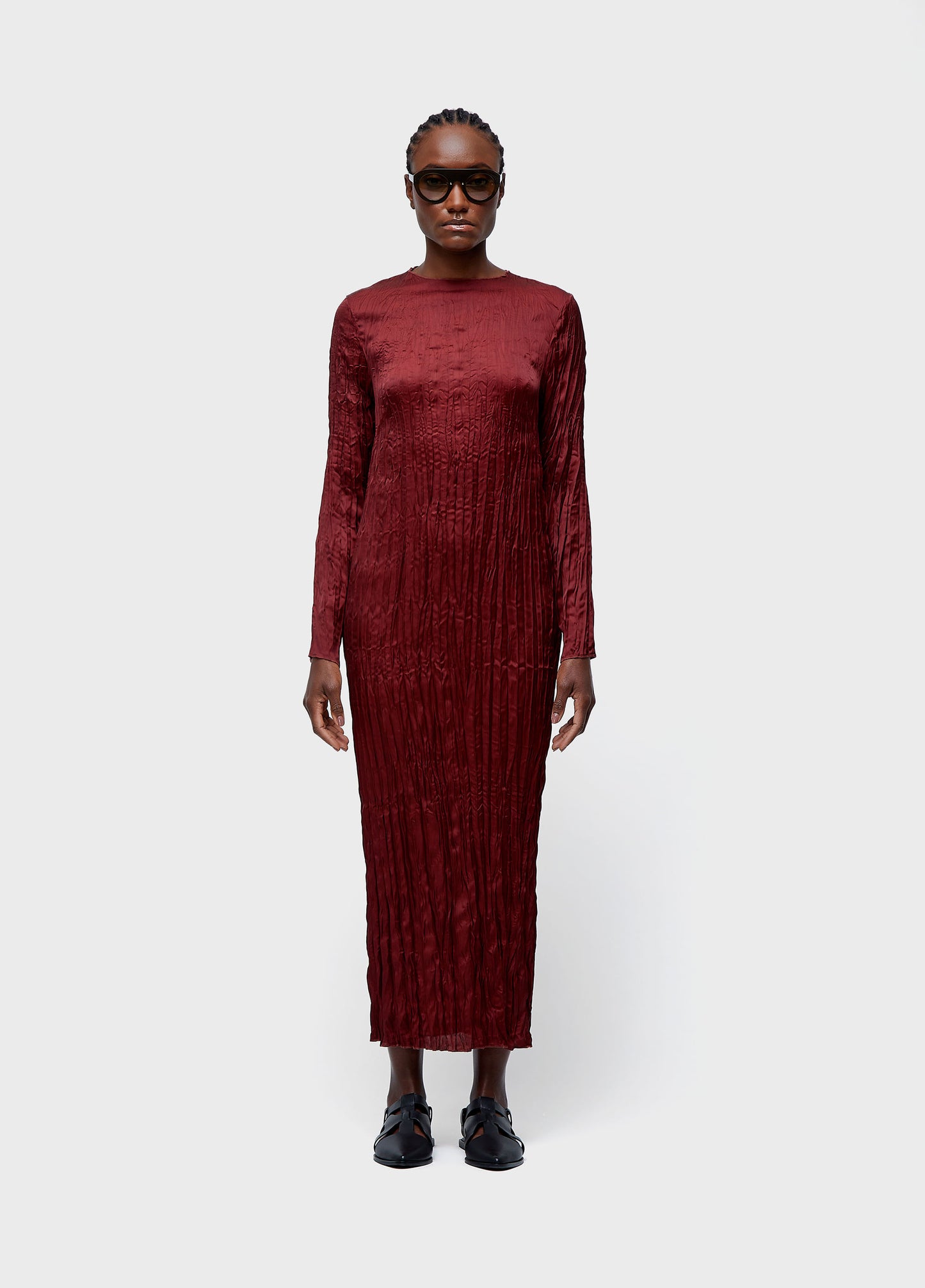VESTIDO LONGO ML WRINCKLED SATIN DOUBLE