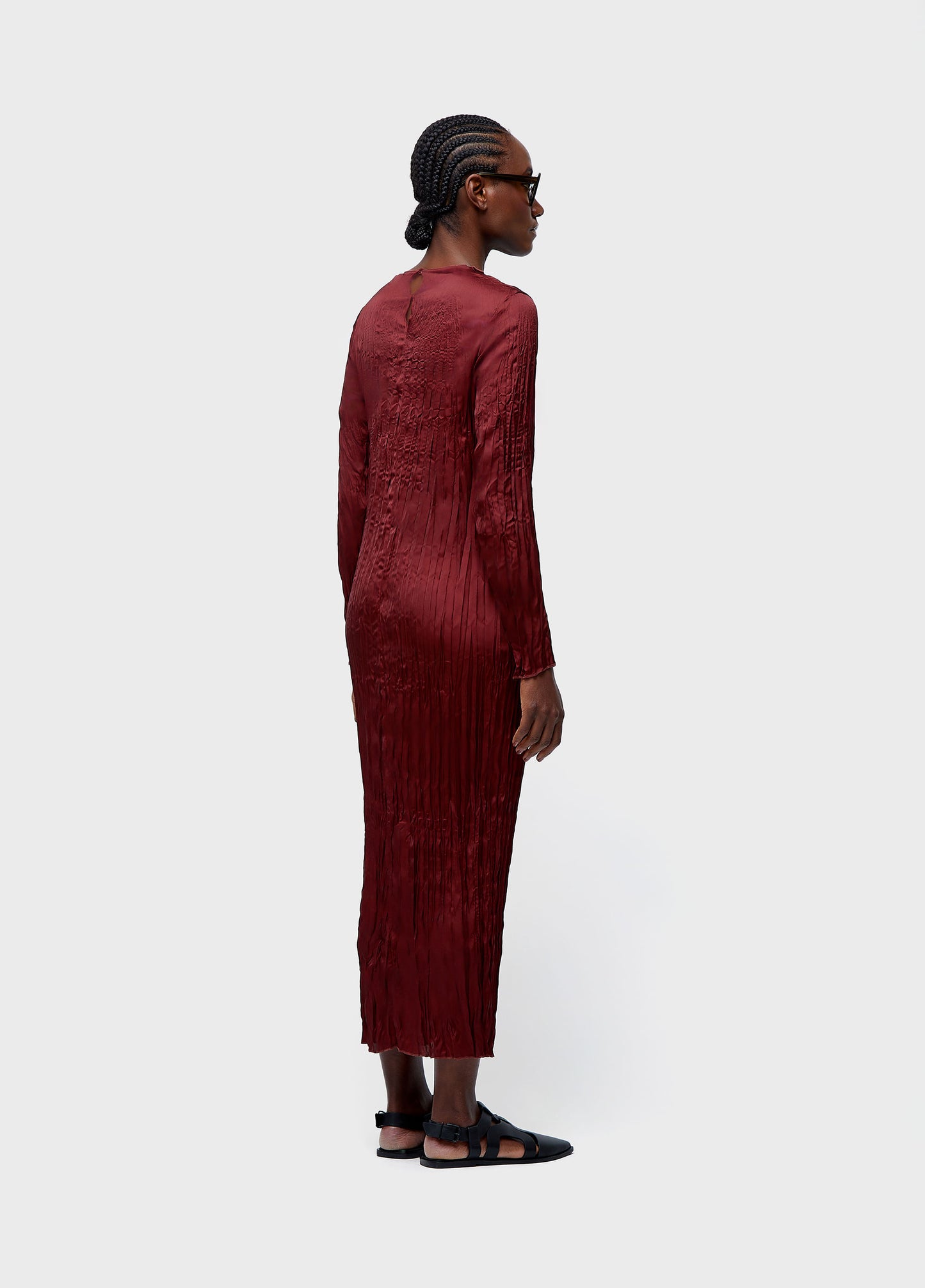 VESTIDO LONGO ML WRINCKLED SATIN DOUBLE
