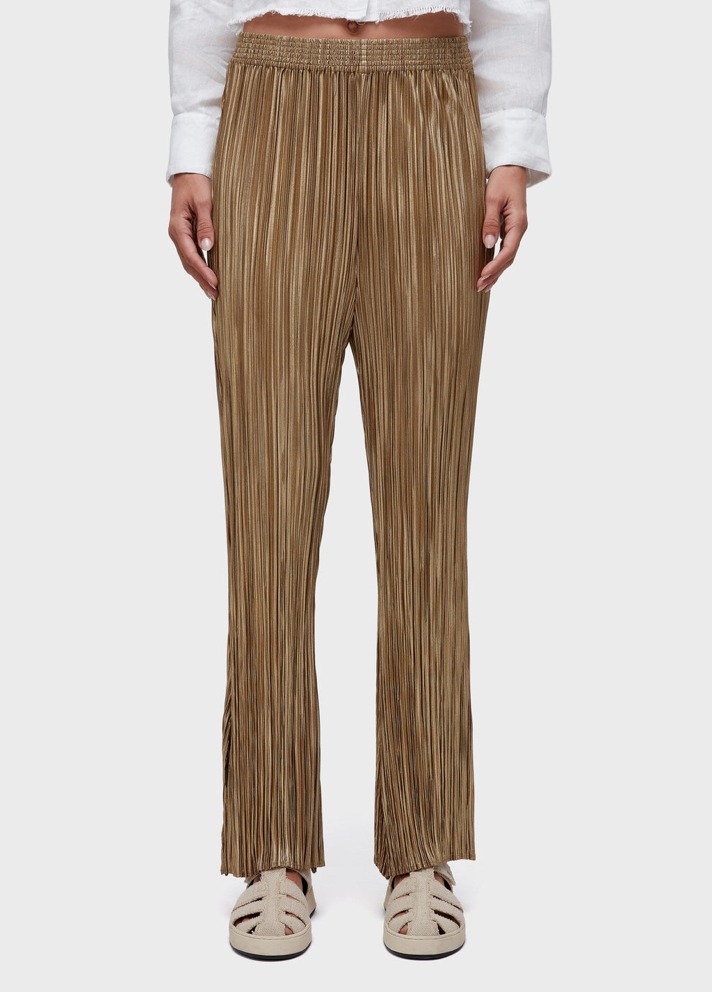 CALÇA RETA PLISSÉ GOLD