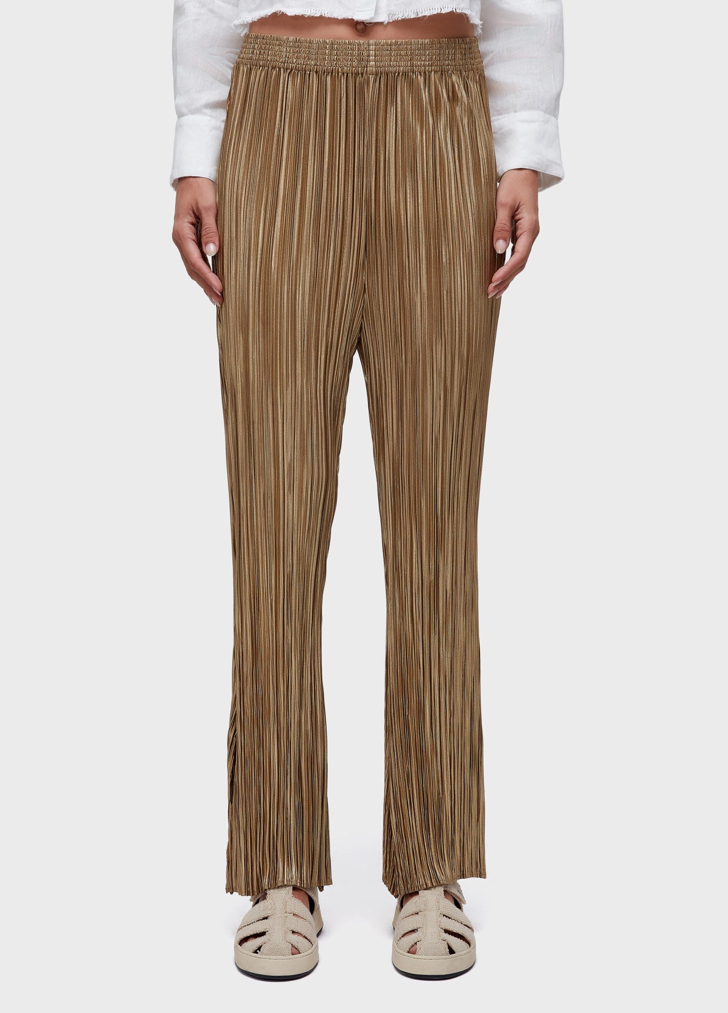 CALÇA RETA PLISSÉ GOLD