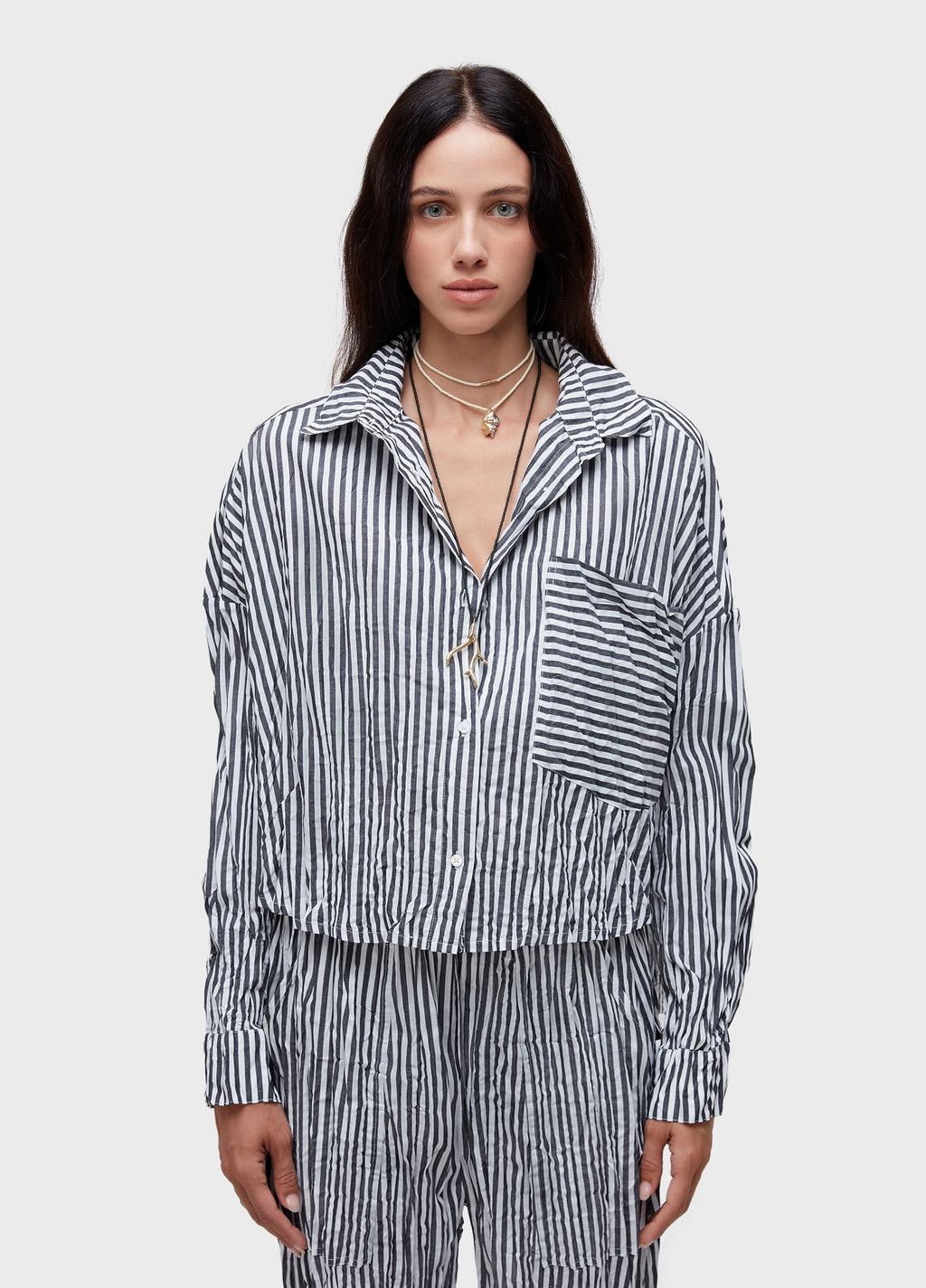 CAMISA ML WRINKLED TRICOLINE FIO TINTO