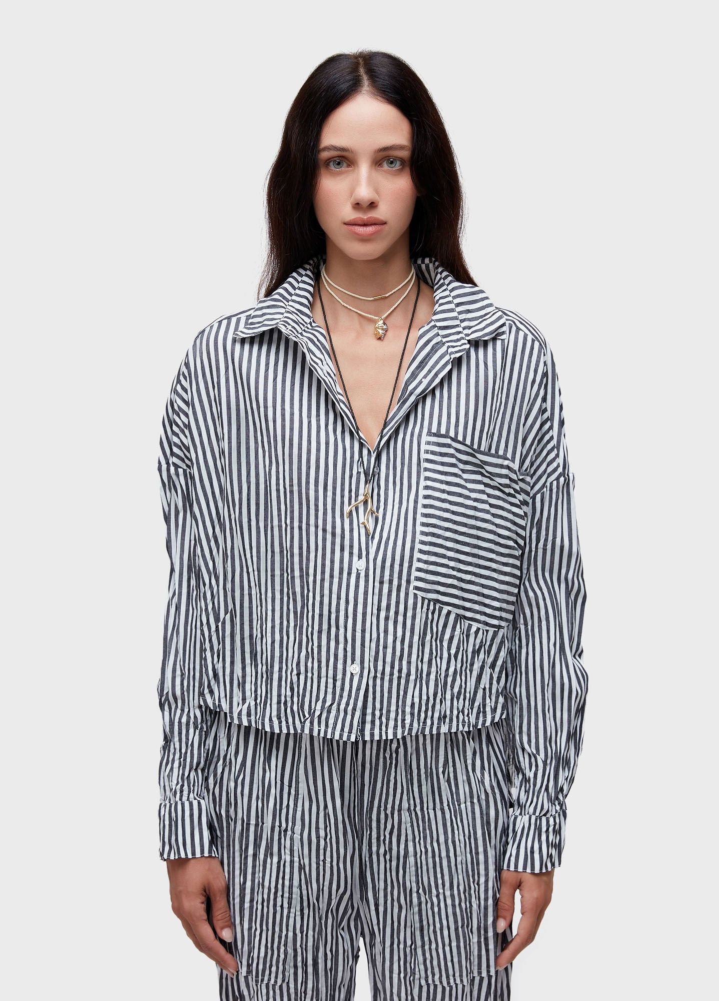 CAMISA ML WRINKLED TRICOLINE FIO TINTO