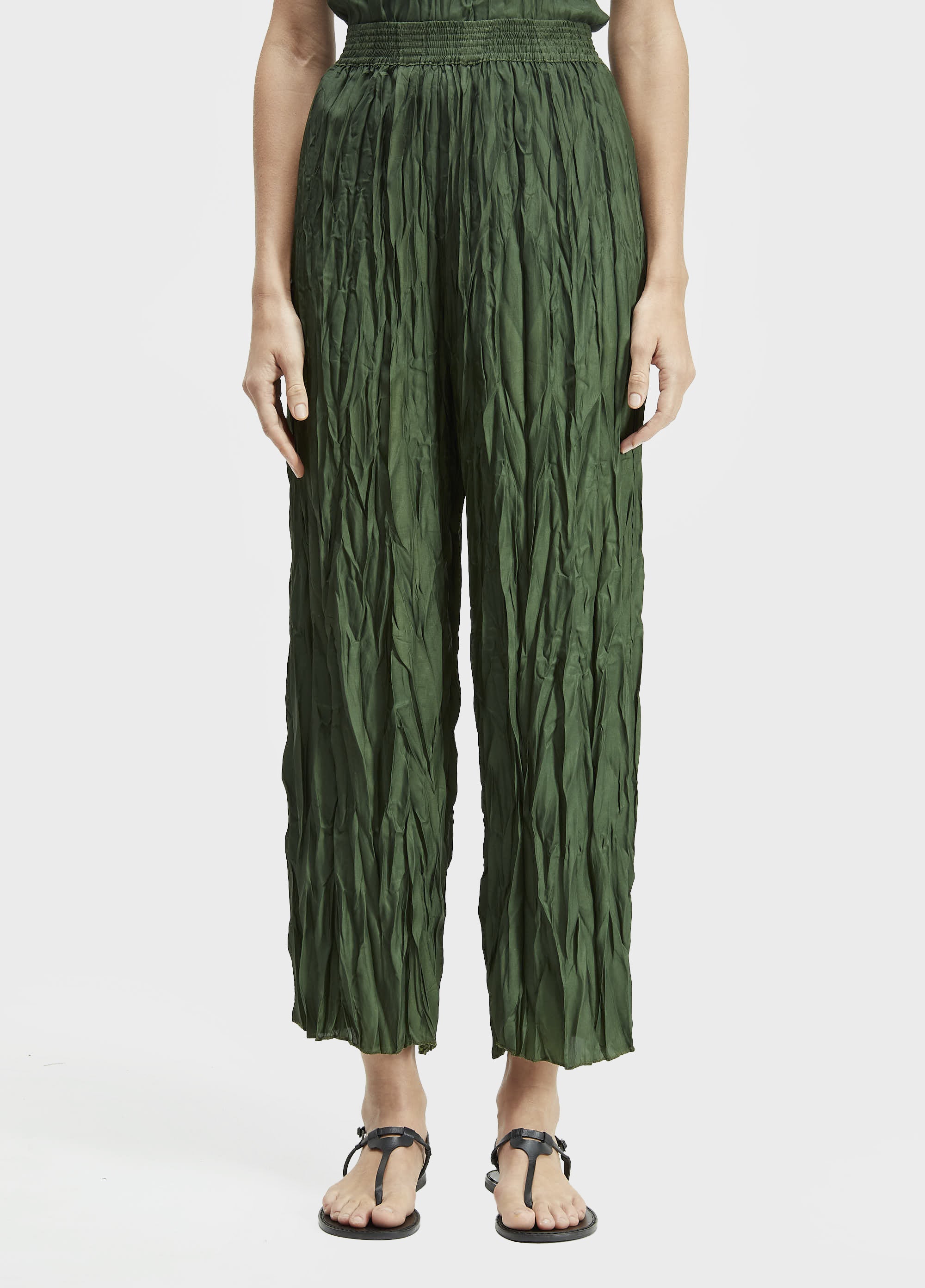 CALÇA RETA WRINKLED SATIN DOUBLE FACE