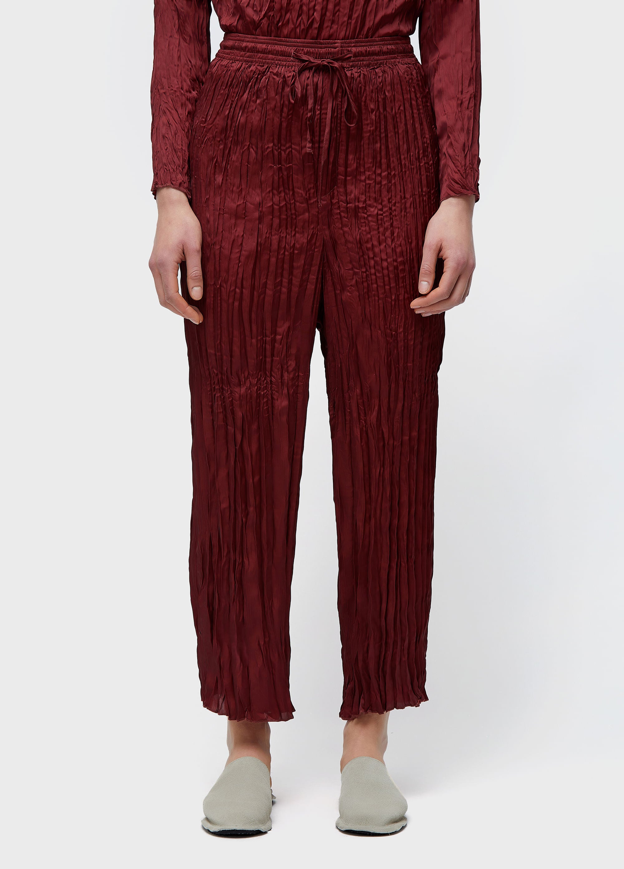 CALÇA RETA WRINKLED SATIN DOUBLE FACE