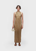 VESTIDO RAGLAN LONGUI PLISSÉ GOLD