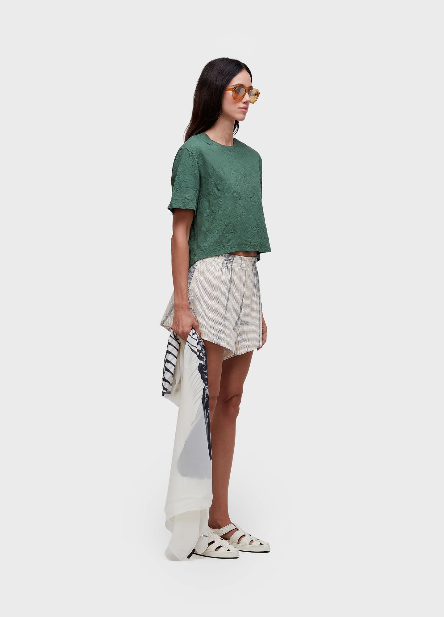 SHORT TELA COQUEIRO OFF-WHITE/PRETO