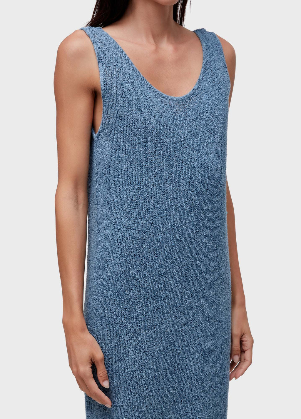 VESTIDO REGATA TRICOT REDE AZUL MAR
