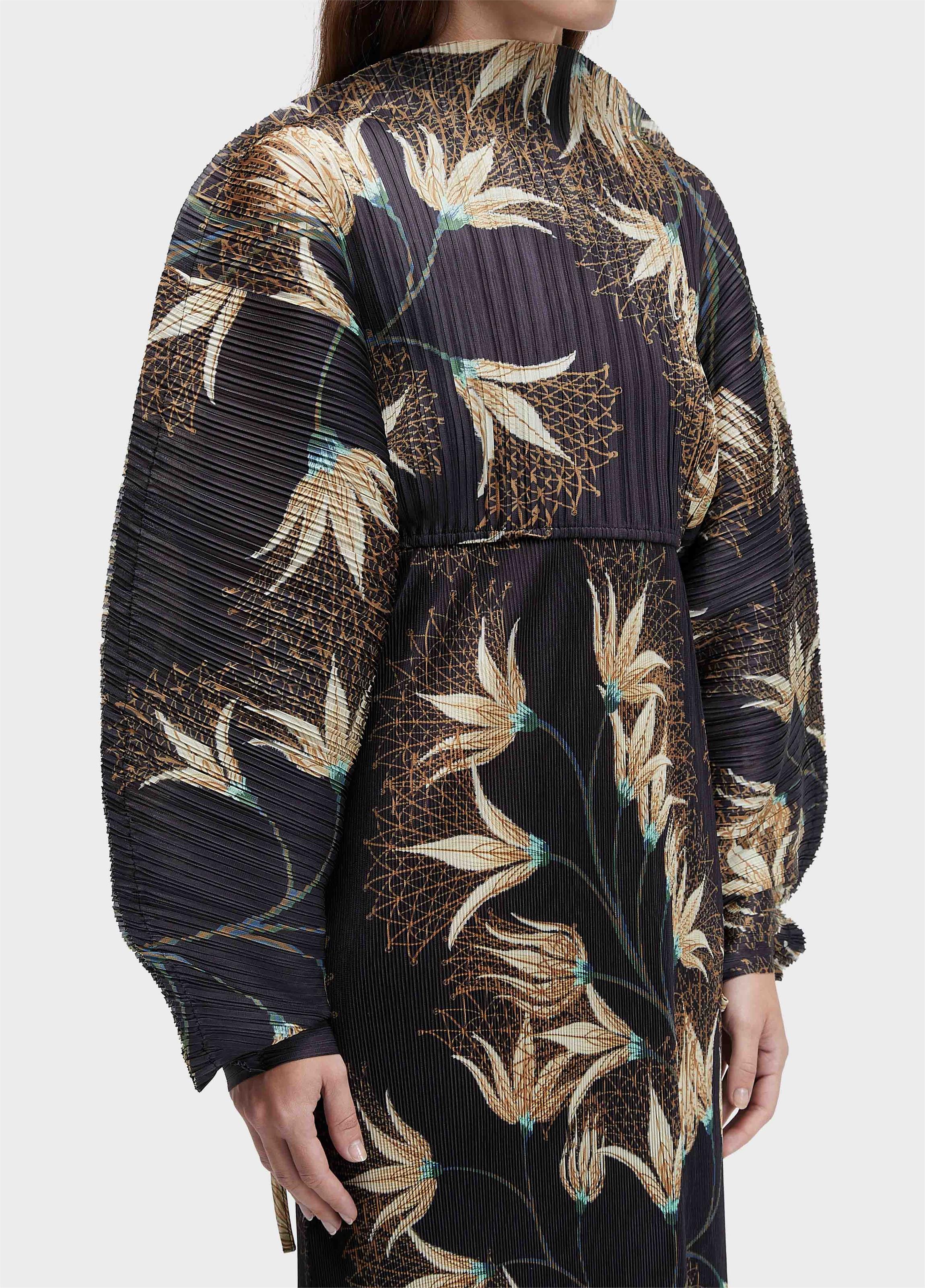 VESTIDO RAGLAN DUO PLISSÊ FLORAL TRAMA