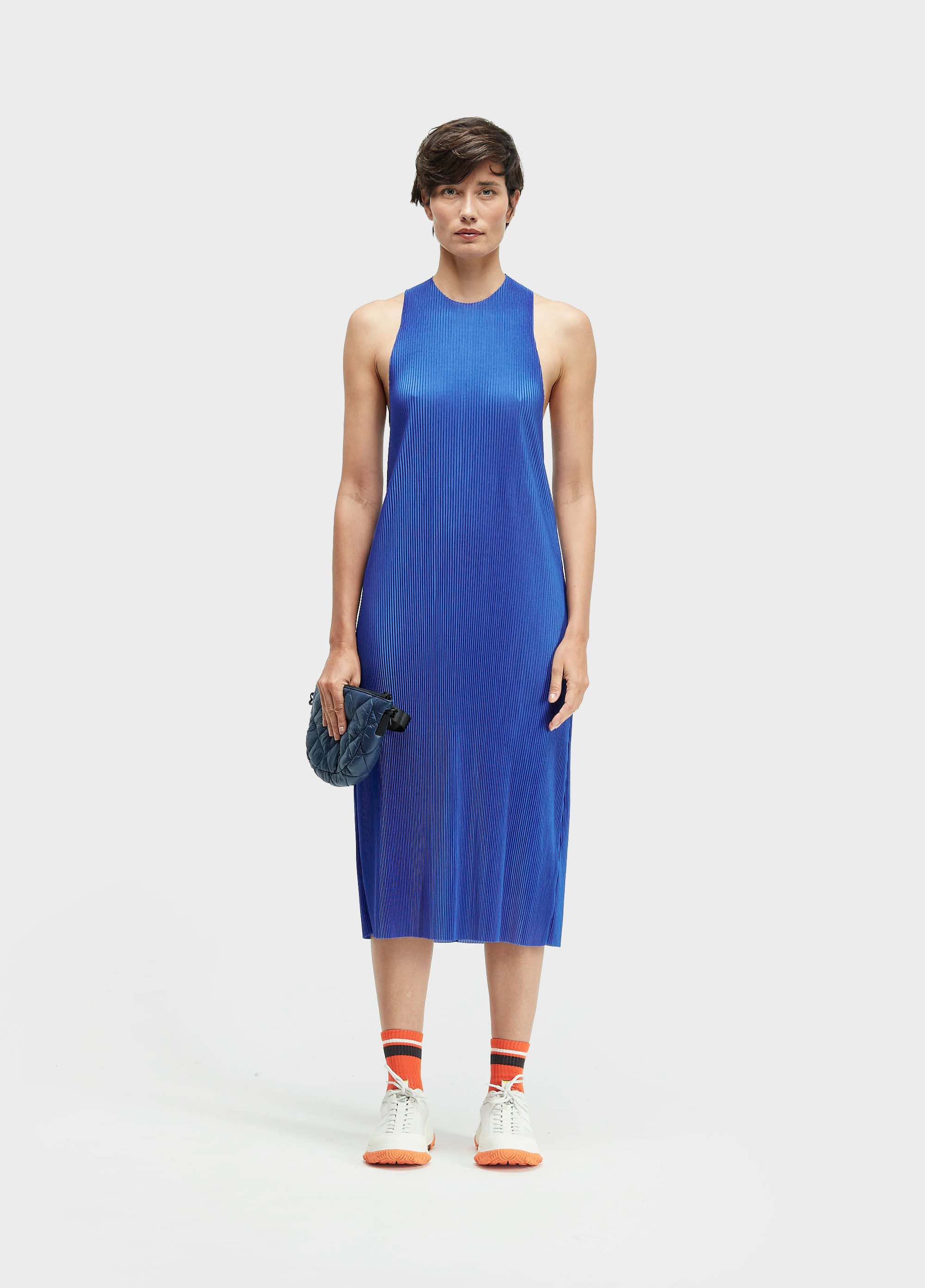 VESTIDO MIDI PLISSE TORCIDO AZUL SEA