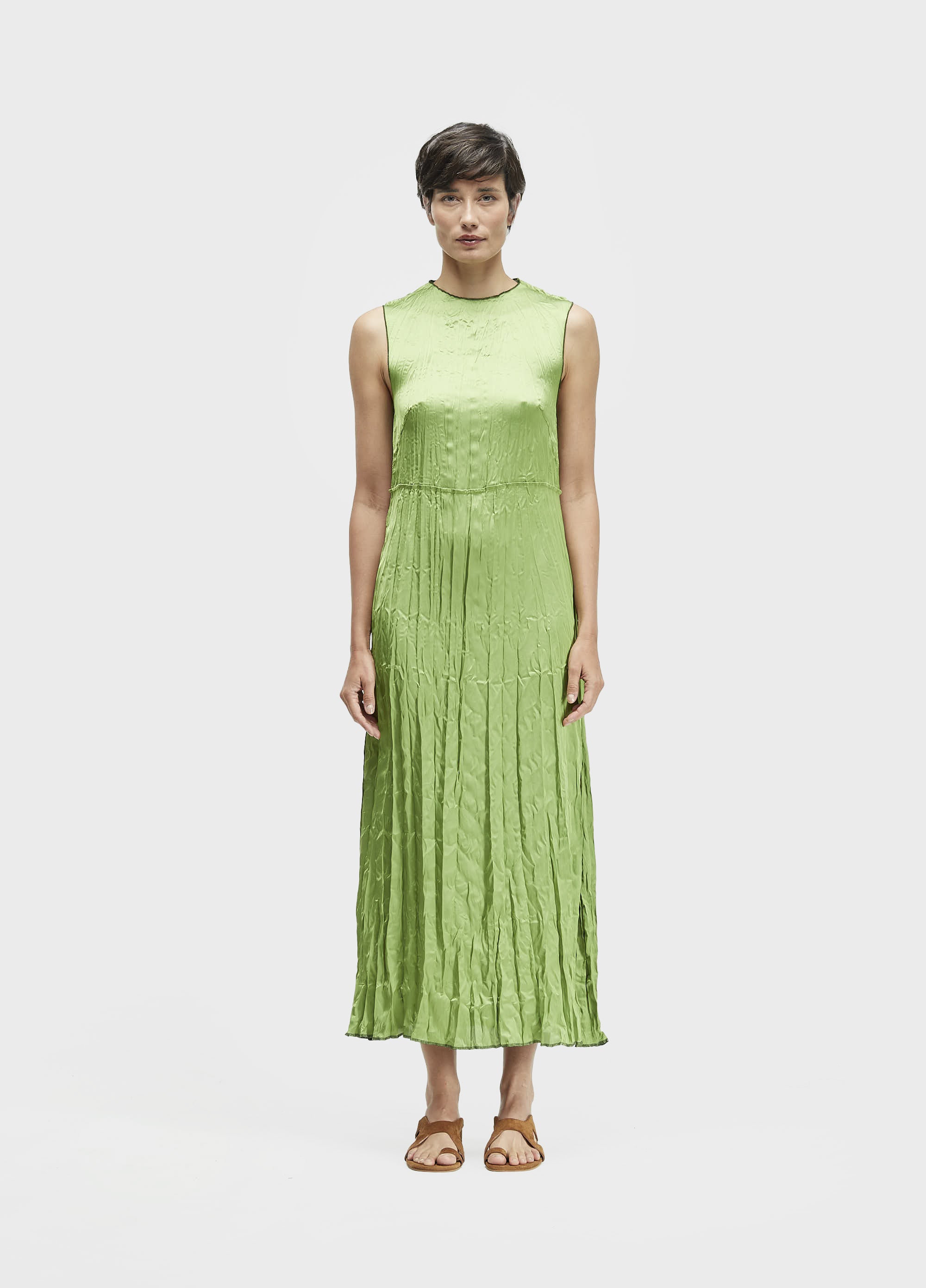 VESTIDO SLEEVELESS WRINKLE SATIN DOUBLE
