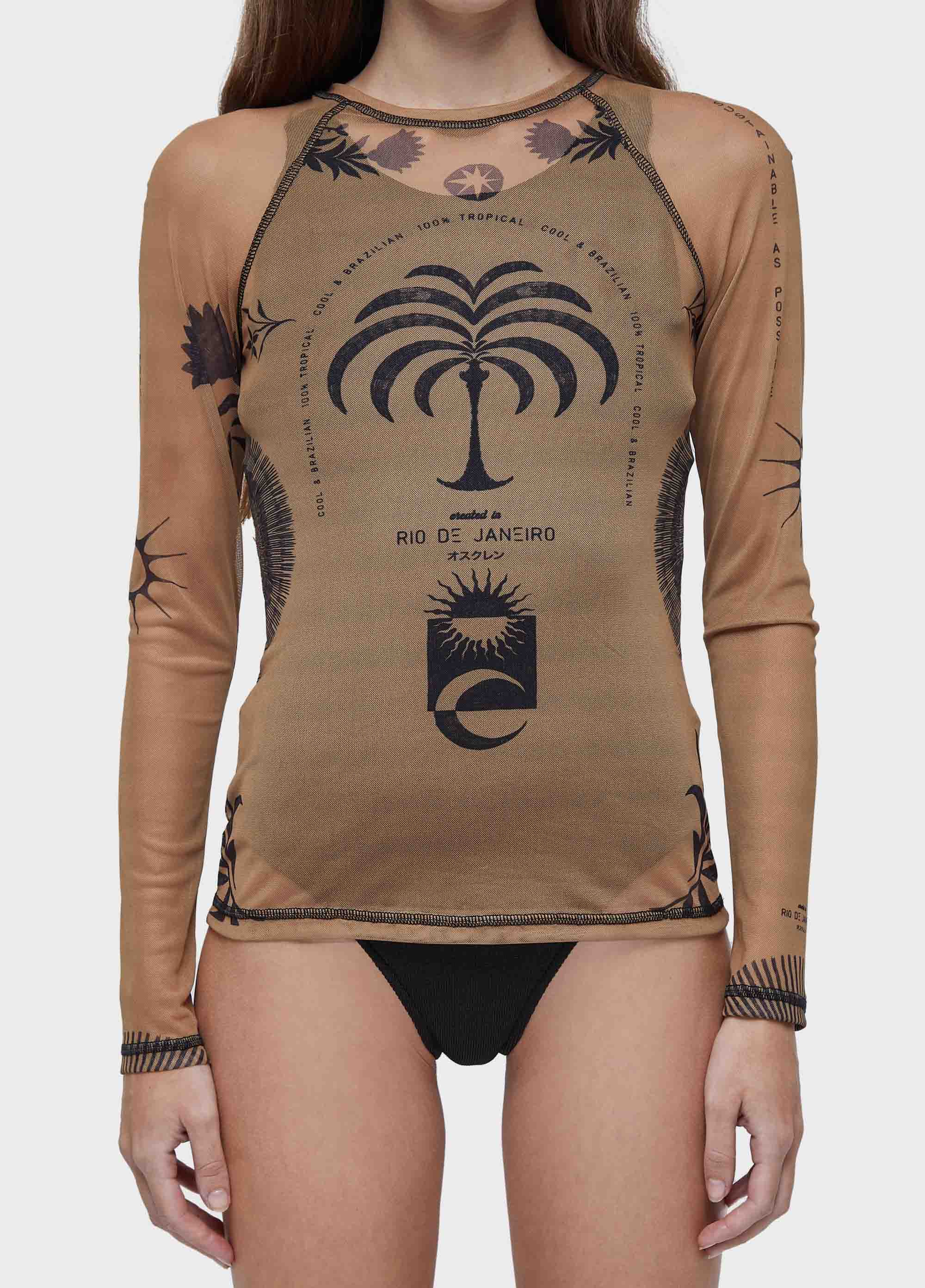 BLUSA ML TULE RIO CAQUI/PRETO