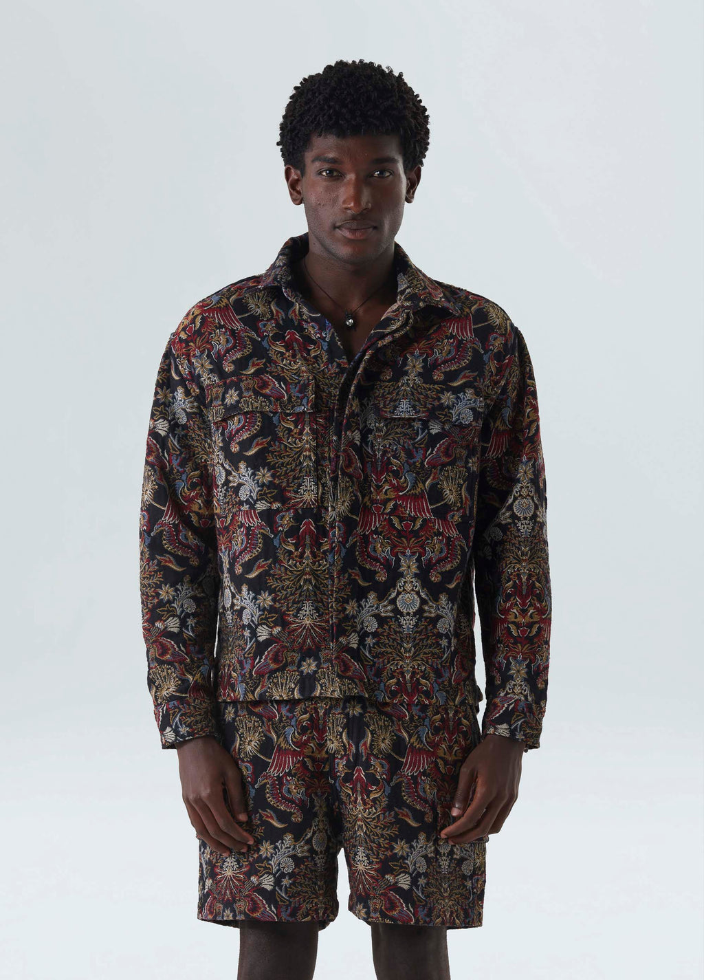 OVERSHIRT JACQUARD ORIGEM PRETO/VERMELHO