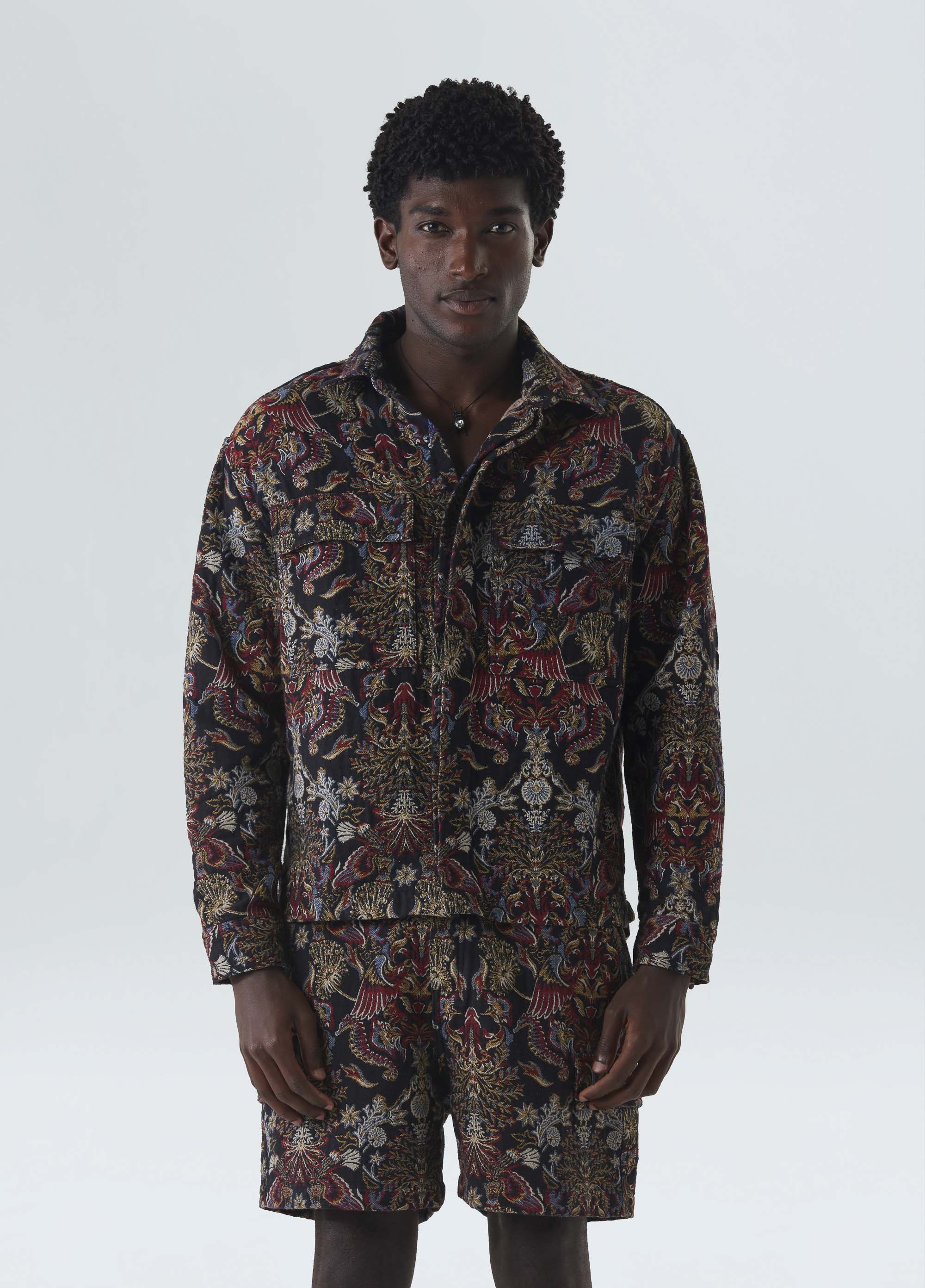 OVERSHIRT JACQUARD ORIGEM PRETO/VERMELHO