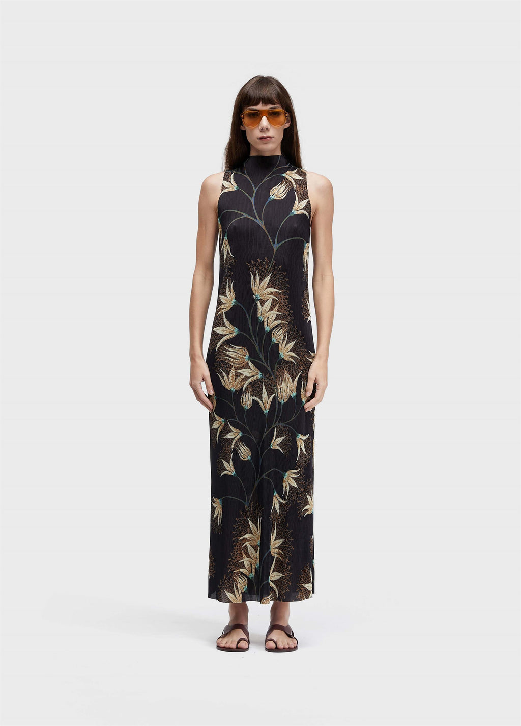 VESTIDO RAGLAN DUO PLISSÊ FLORAL TRAMA