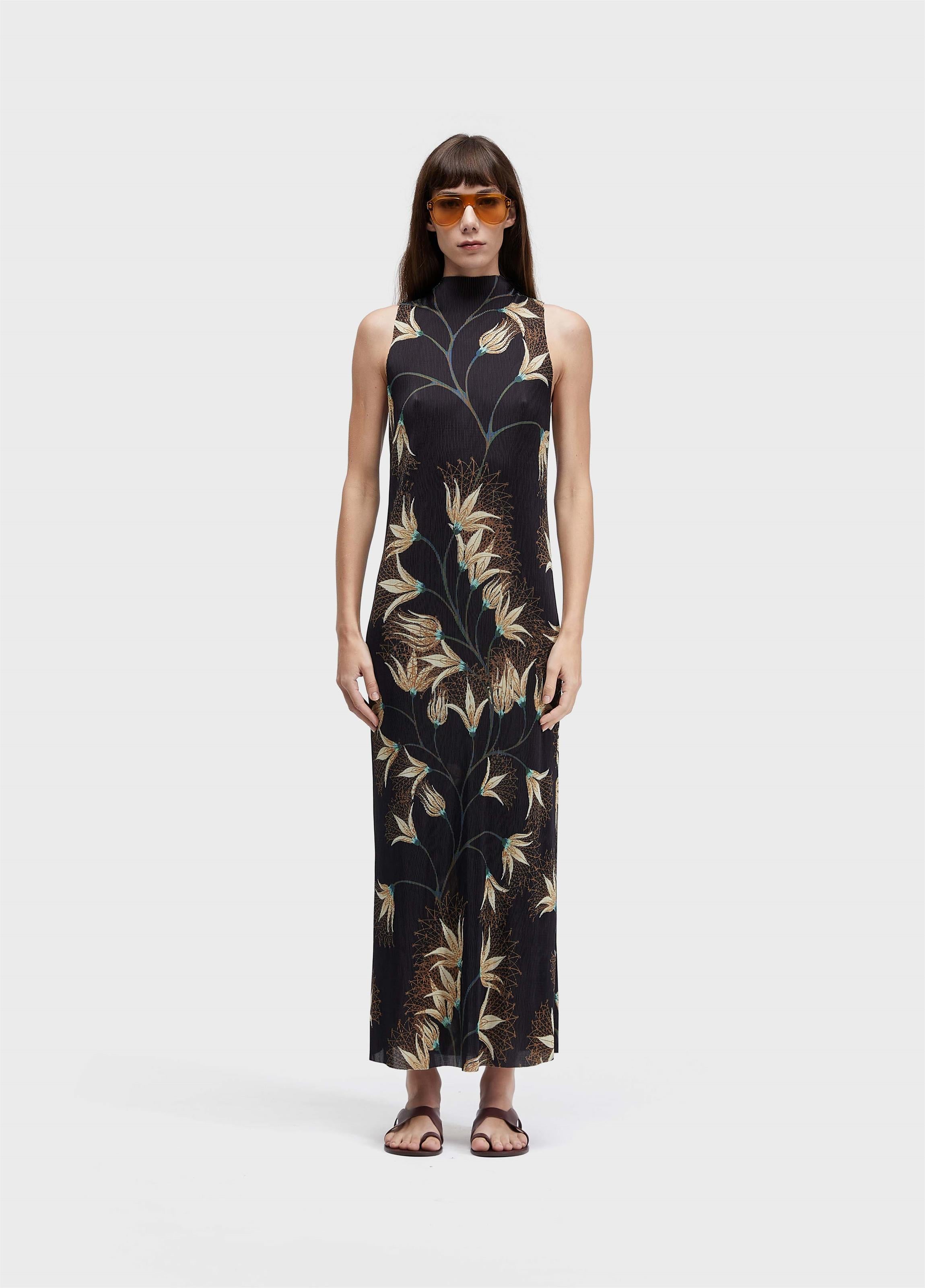 VESTIDO RAGLAN DUO PLISSÊ FLORAL TRAMA