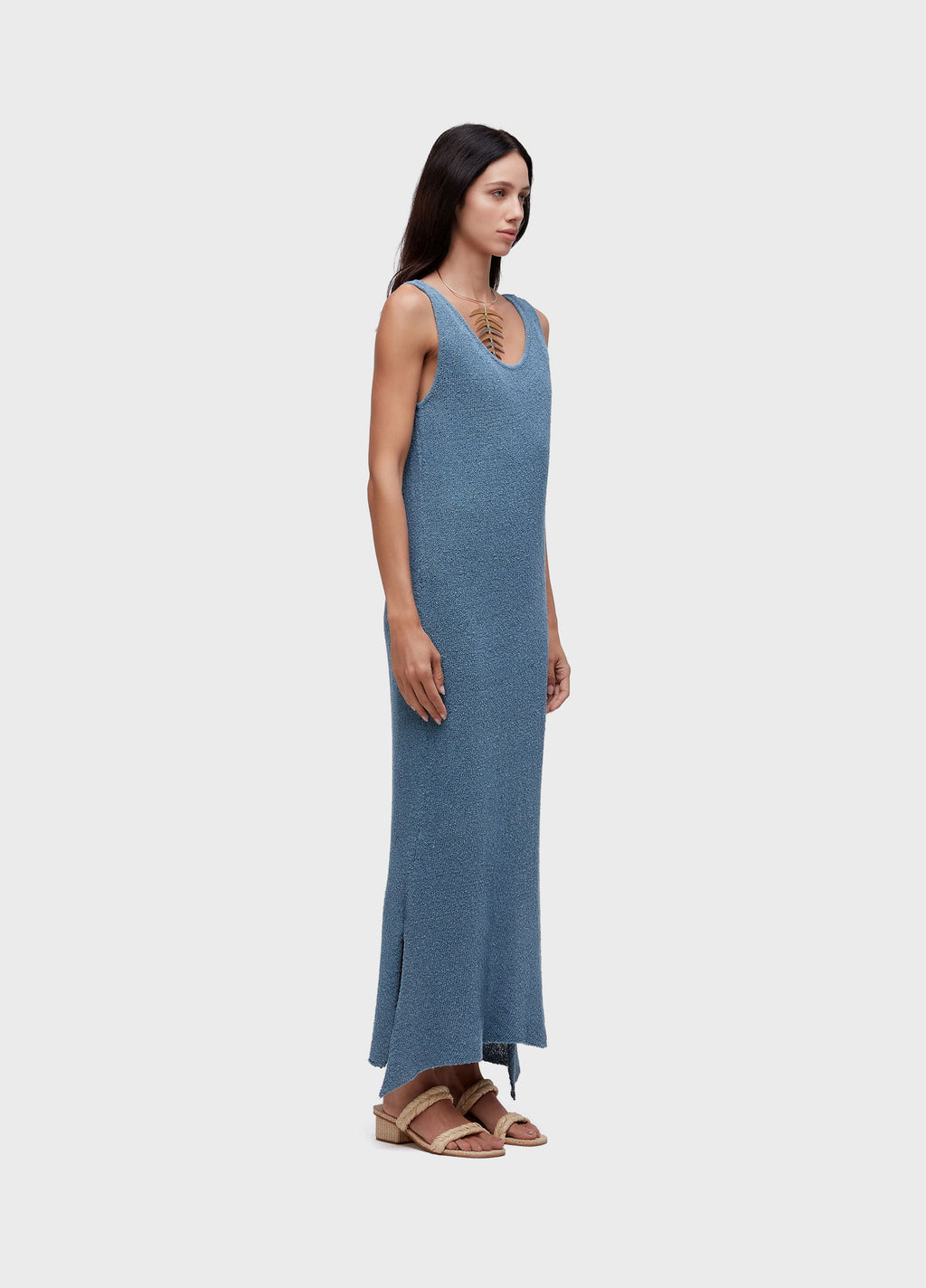 VESTIDO REGATA TRICOT REDE AZUL MAR
