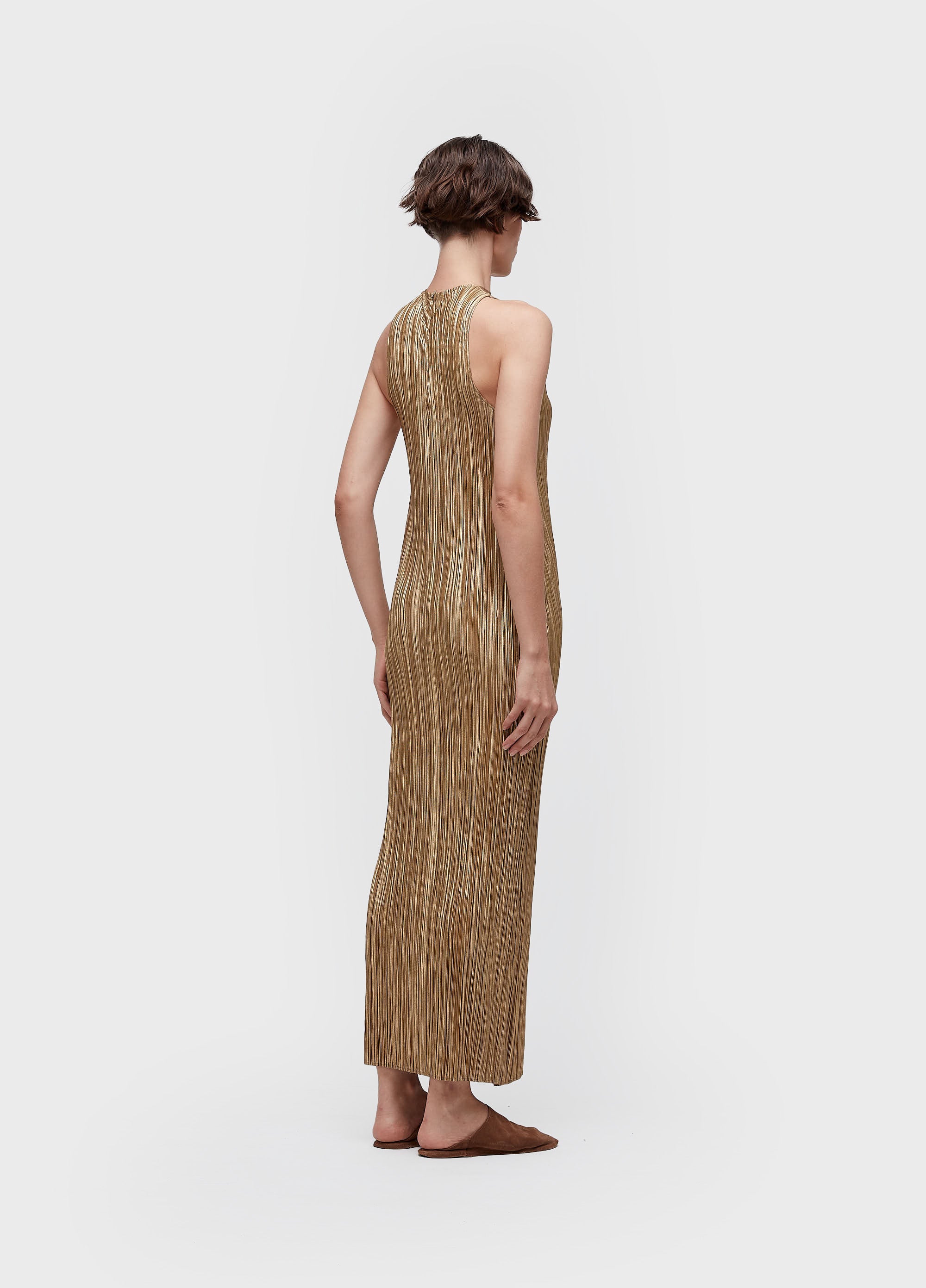 VESTIDO RAGLAN LONGUI PLISSÉ GOLD