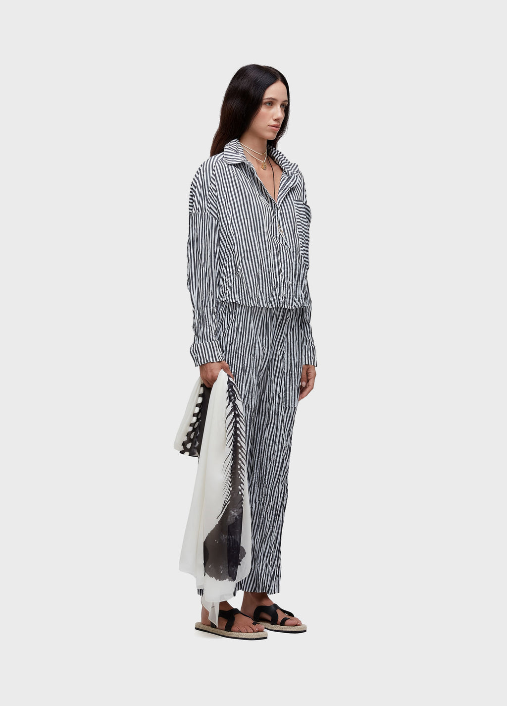 CAMISA ML WRINKLED TRICOLINE FIO TINTO