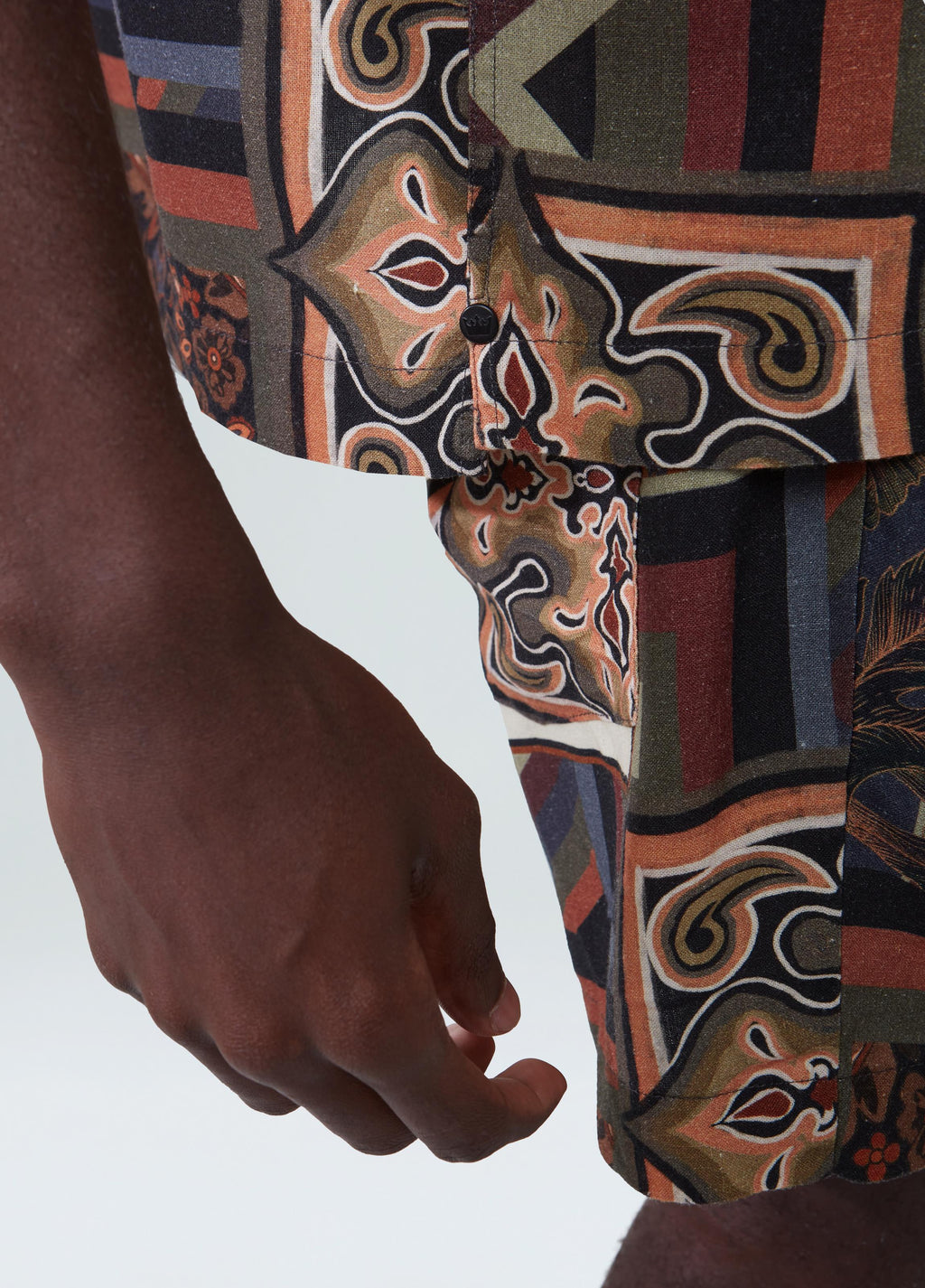 CAMISA PATCHWORK MC AZUL/OCRE