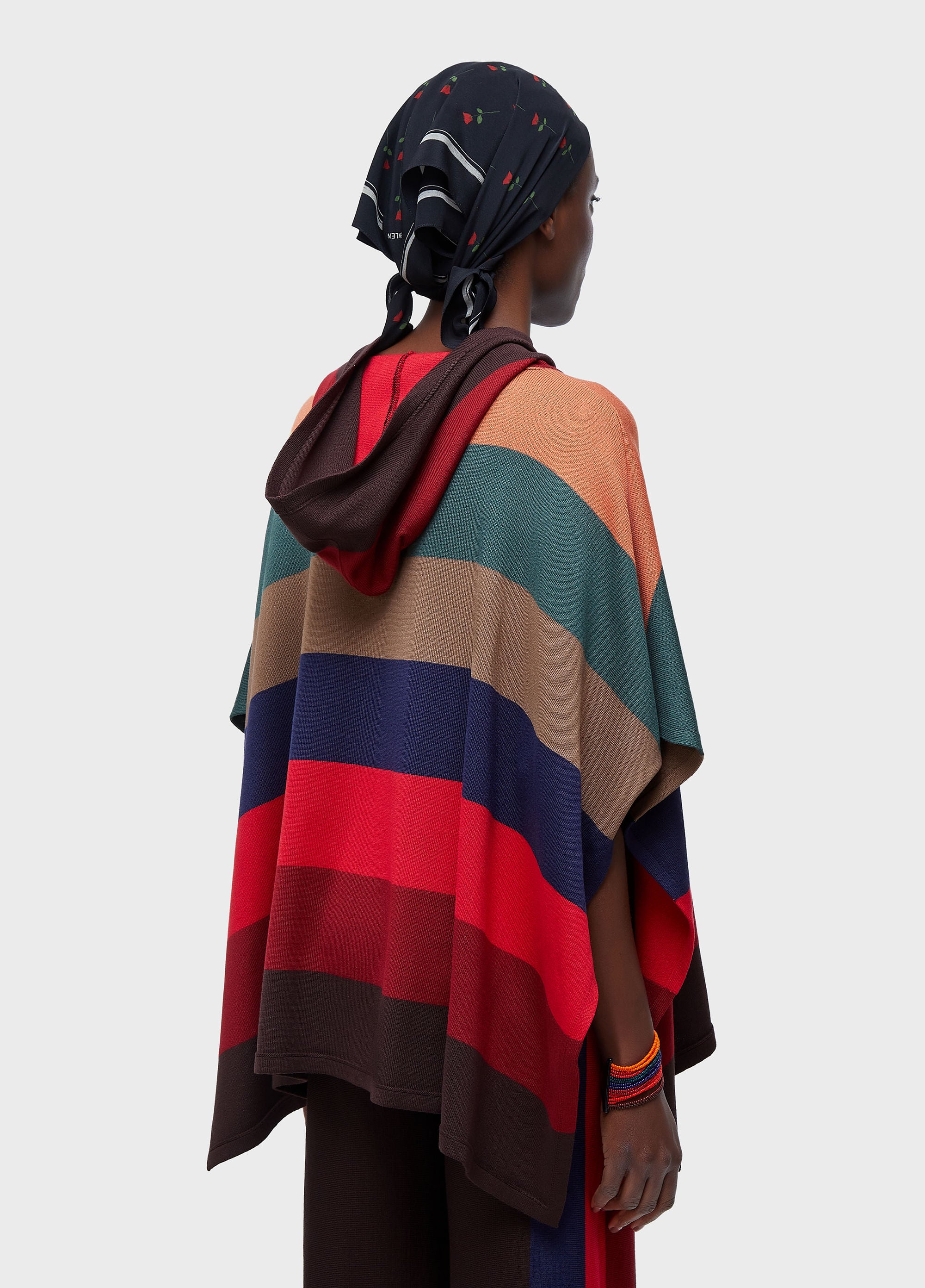 PONCHO CAPUZ COLORFULL STRIPES MARROM/VERMELHO