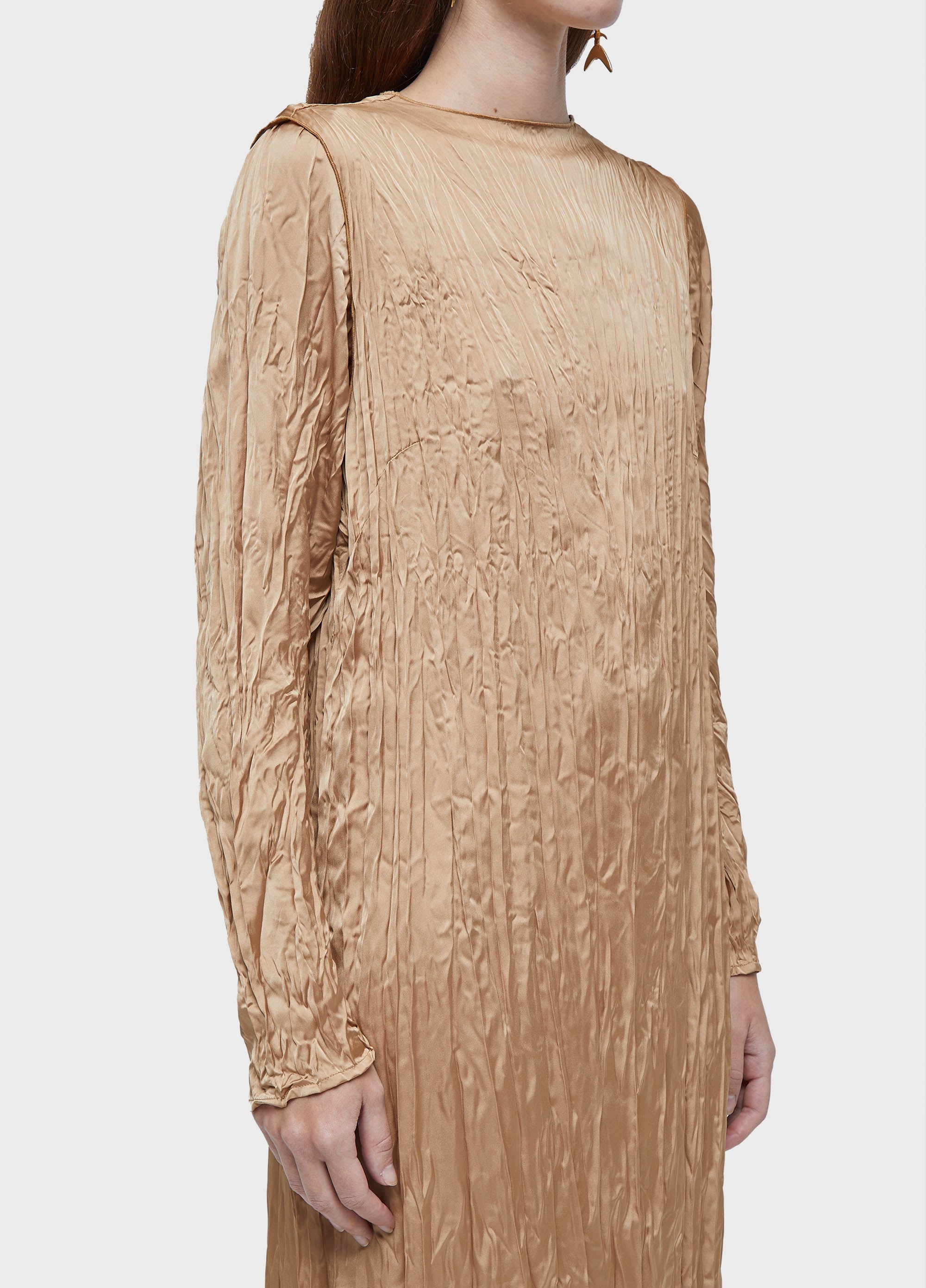 VESTIDO WRINKLED SATIN DOUBLE FACE PALHA