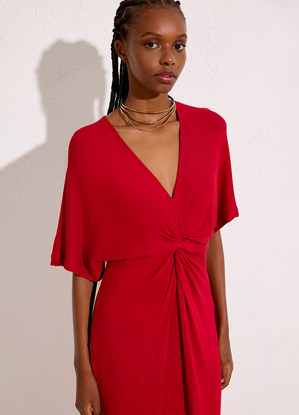 SAÍDA TORÇÃO MALHA TRICOT VERMELHO PÉTALA