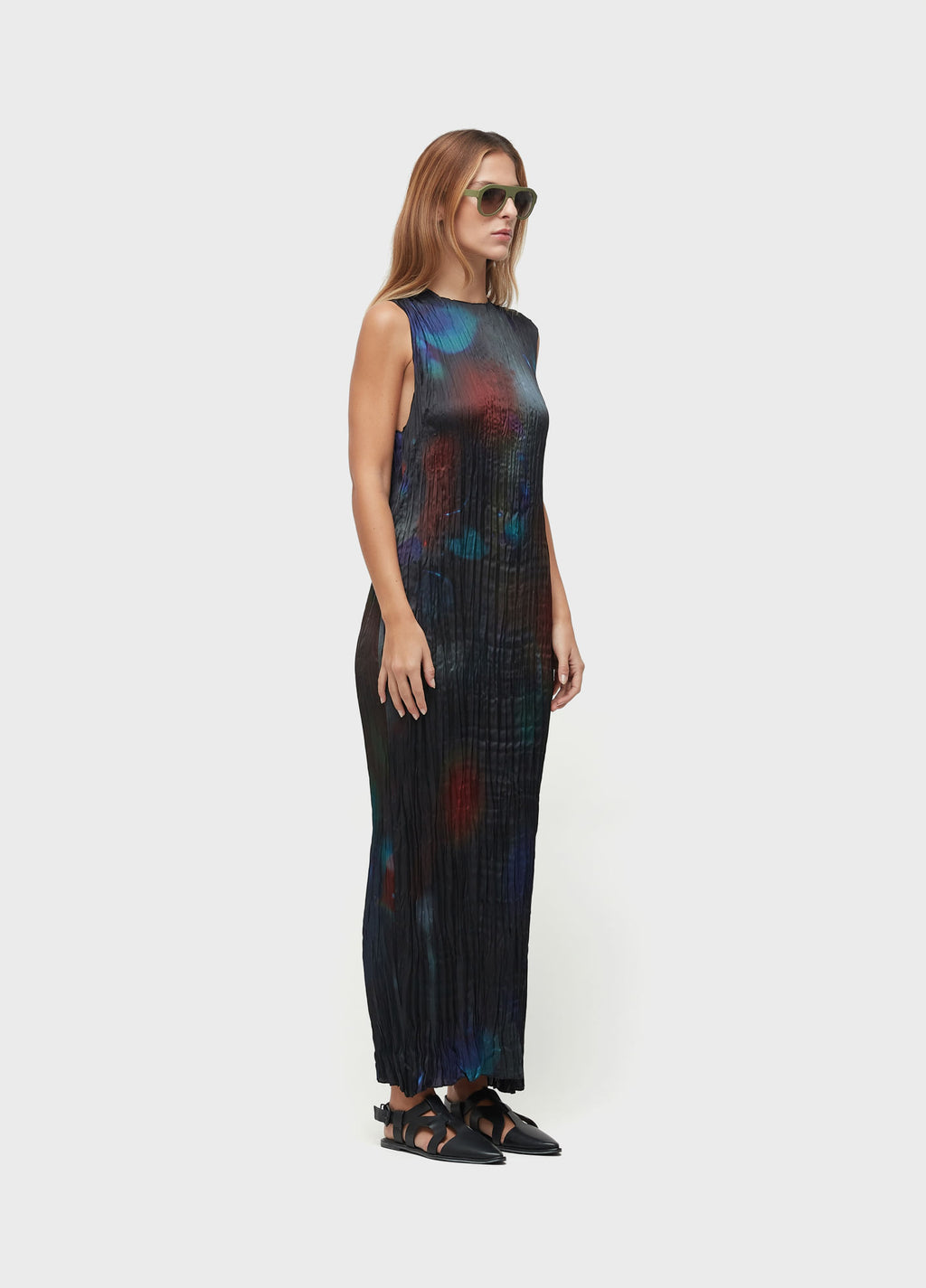 VESTIDO WRINKLED SATIN ROSE BLUR DOUBLE