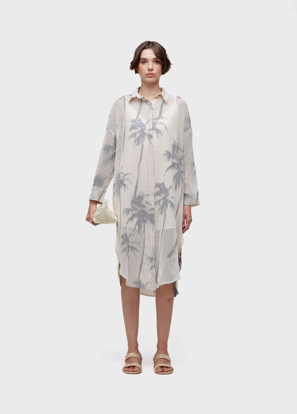 VESTIDO CHEMISE TELA COQUEIRO OFF-WHITE/PRETO