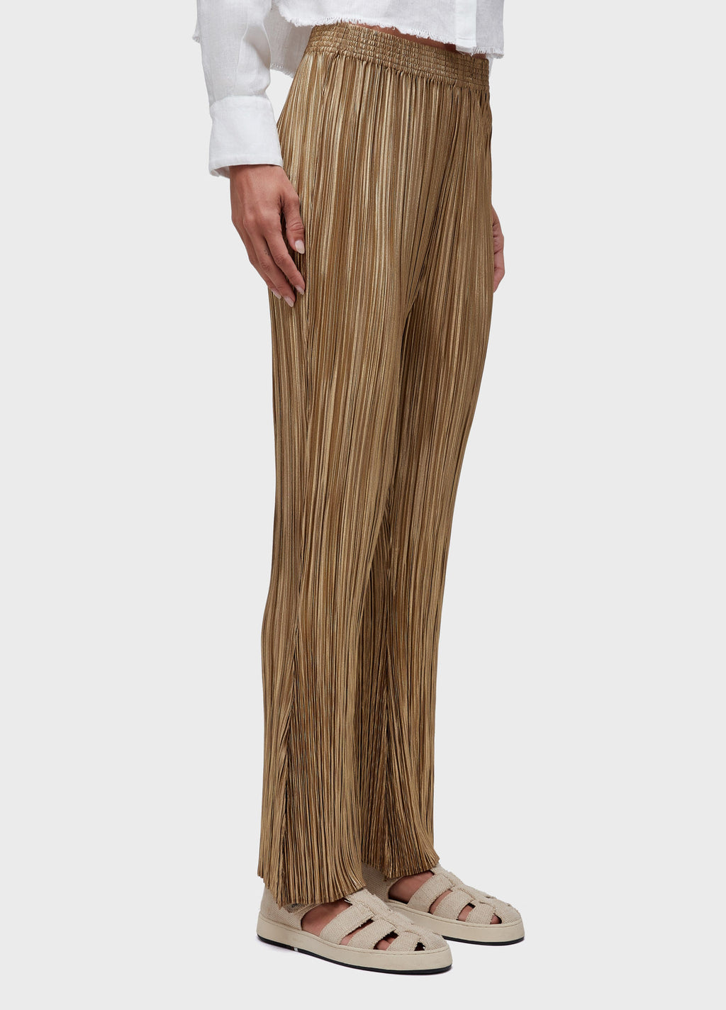 CALÇA RETA PLISSÉ GOLD