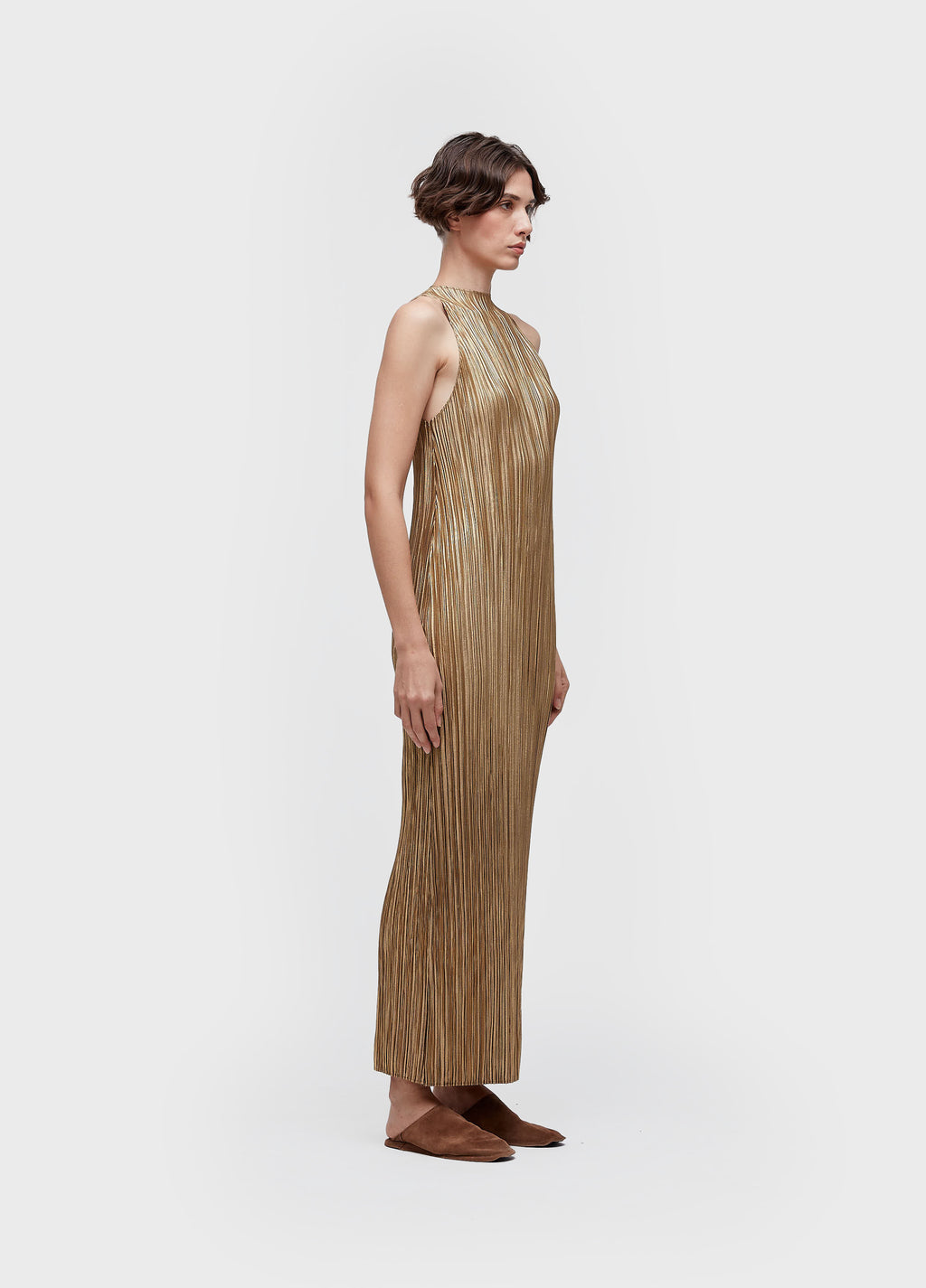 VESTIDO RAGLAN LONGUI PLISSÉ GOLD