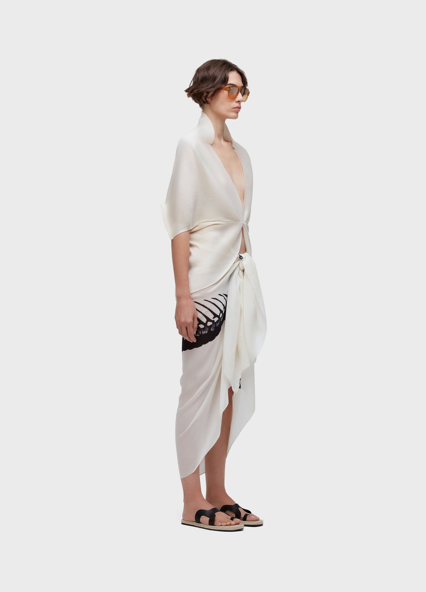 PONCHO PLISSE OFF-WHITE