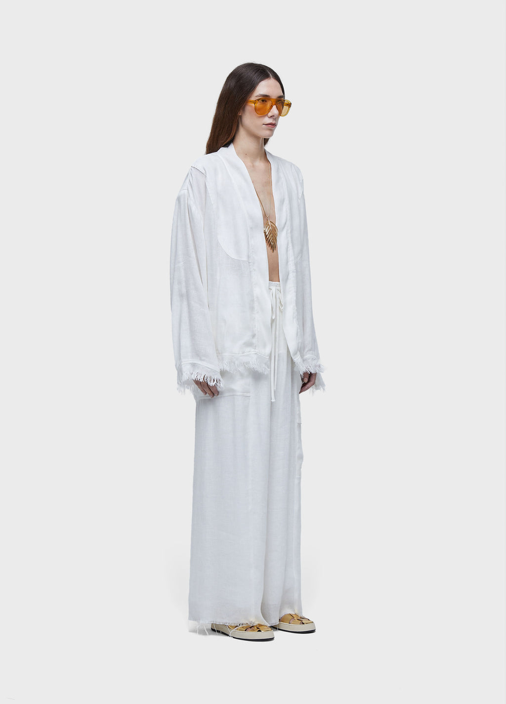 KIMONO CURTO LINHO RECICLADO OFF-WHITE