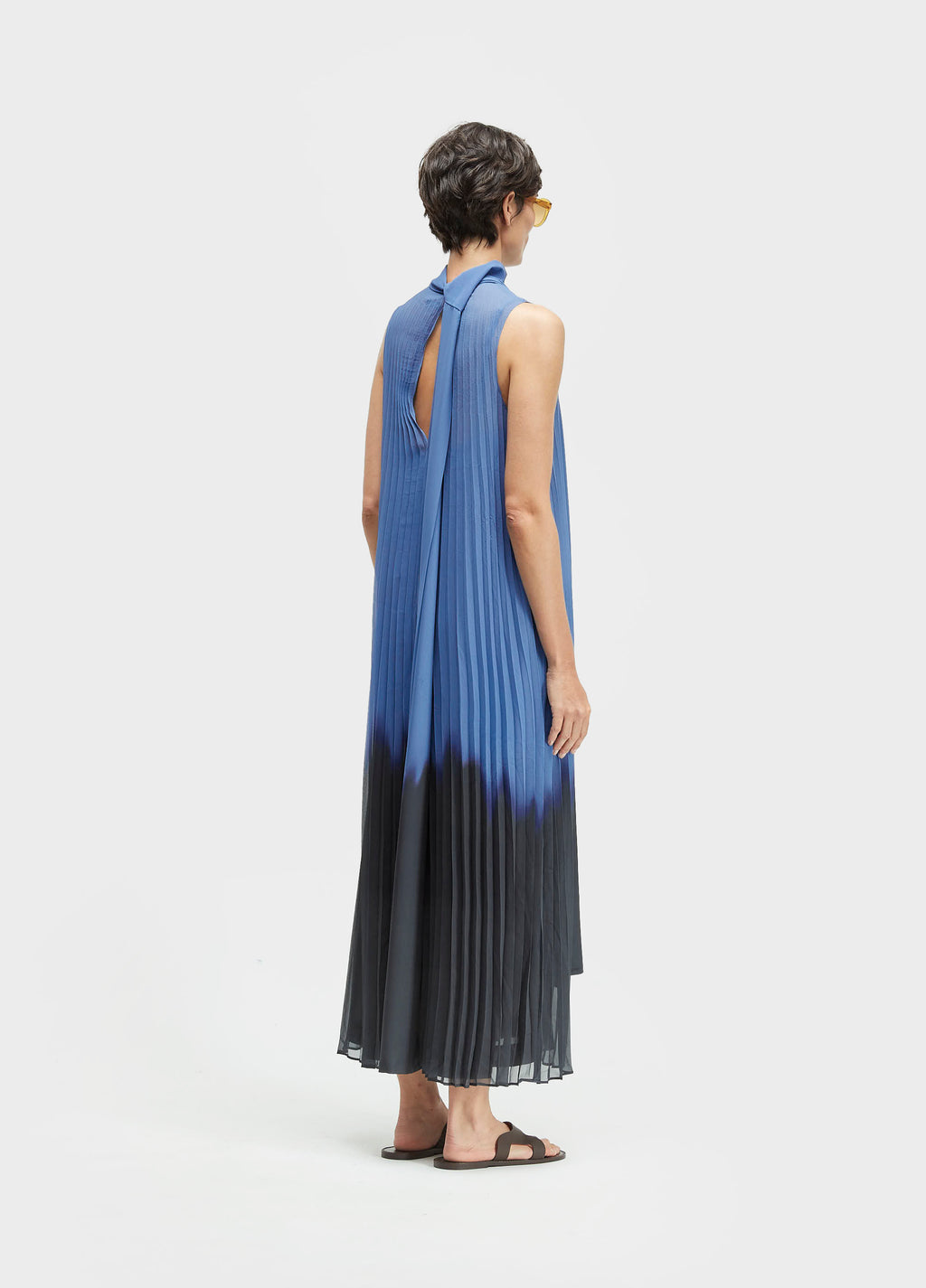 VESTIDO GOLA PLISSADO BLURRED BLUE