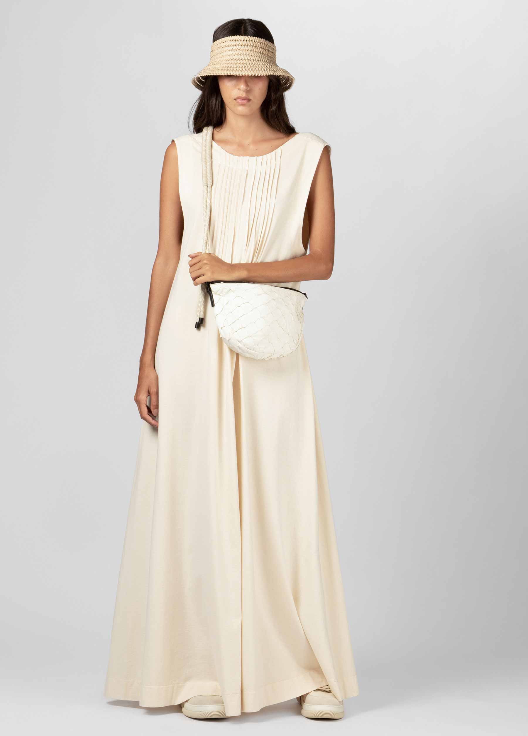 VESTIDO SLEEVELESS PREGAS AREIA