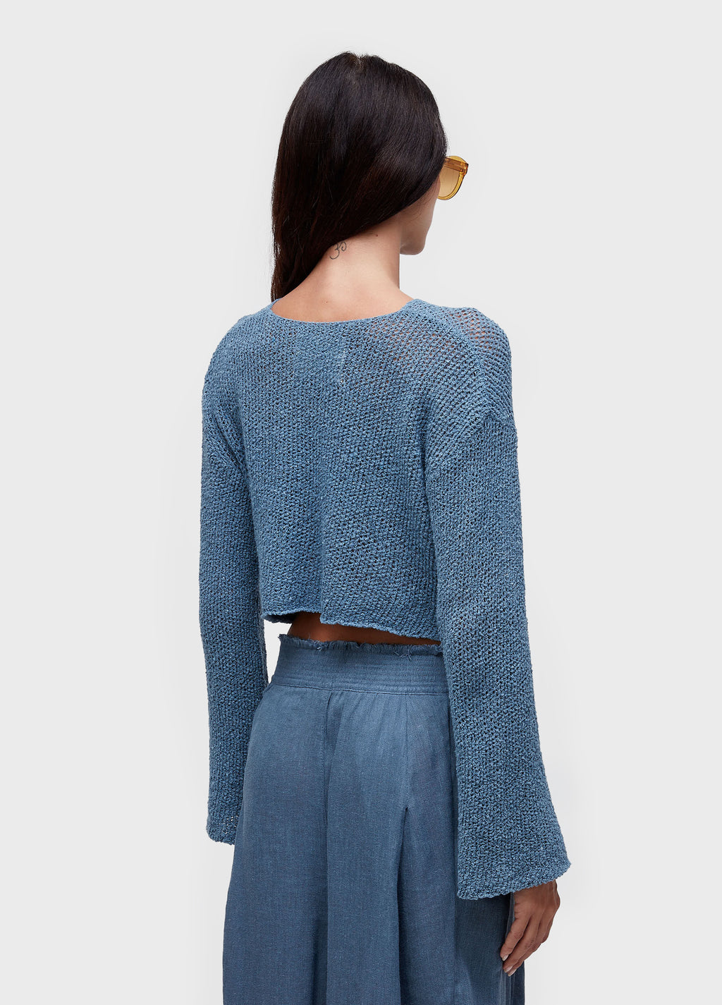 BLUSA ML FLARE TRICOT REDE AZUL MAR
