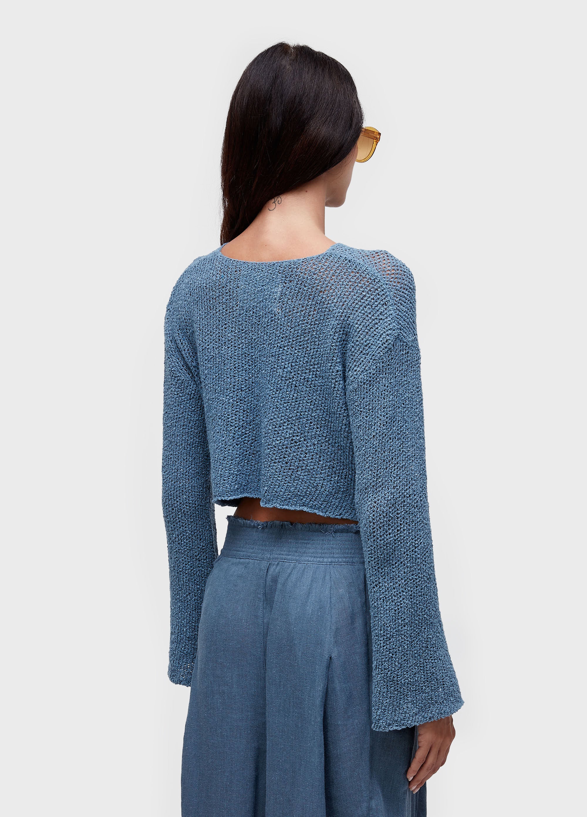 BLUSA ML FLARE TRICOT REDE AZUL MAR