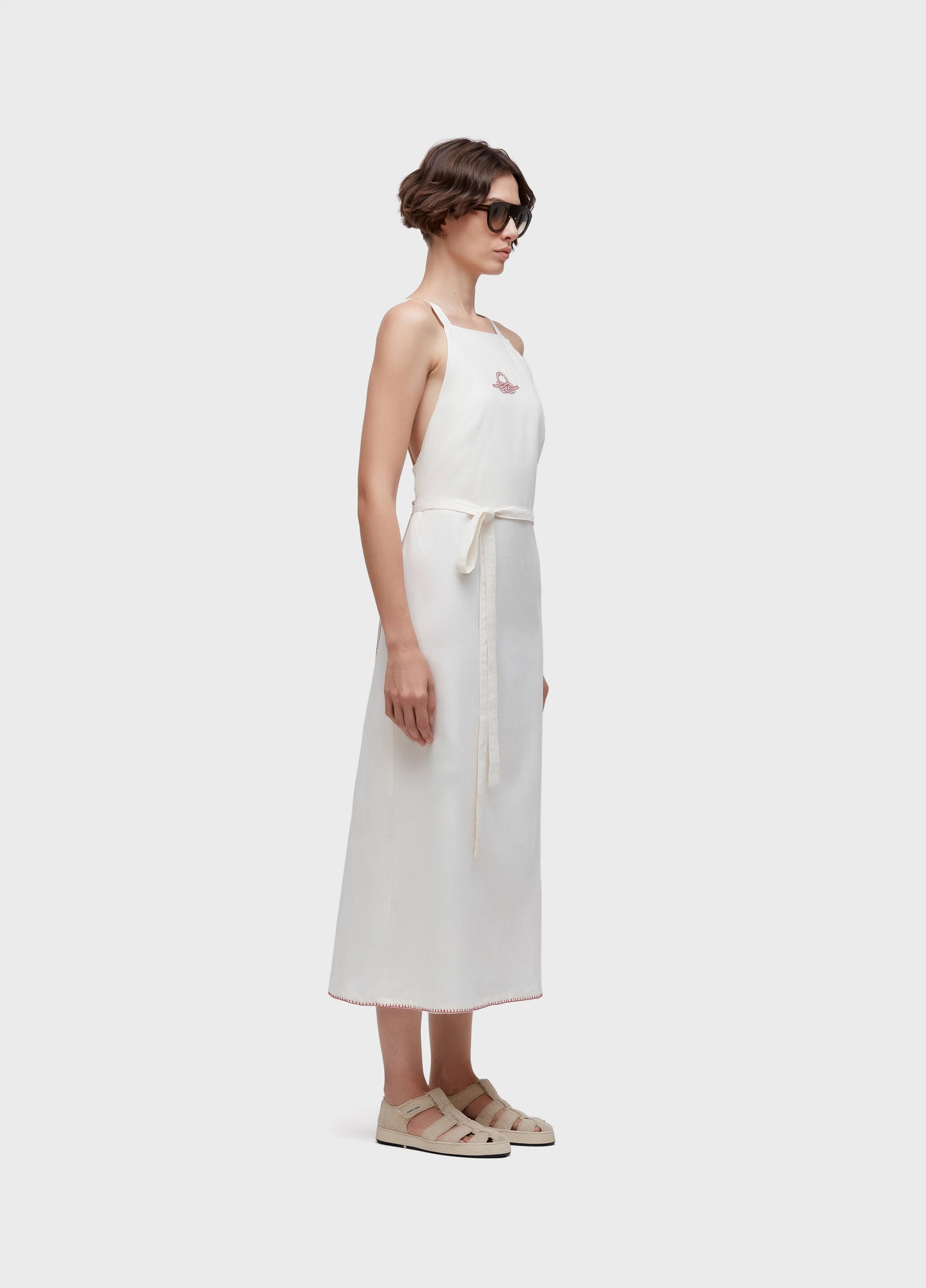 VESTIDO TRANSPASSADO KNOT OFF-WHITE/VERMELHO