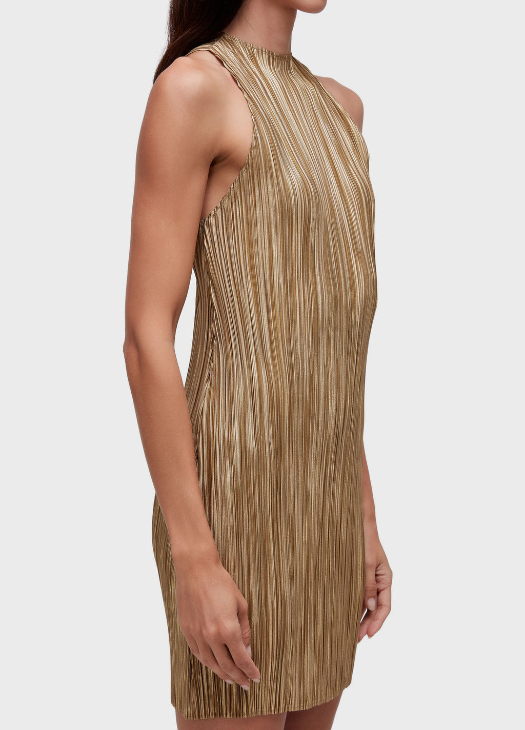 VESTIDO RAGLAN CURTO PLISSADO GOLD