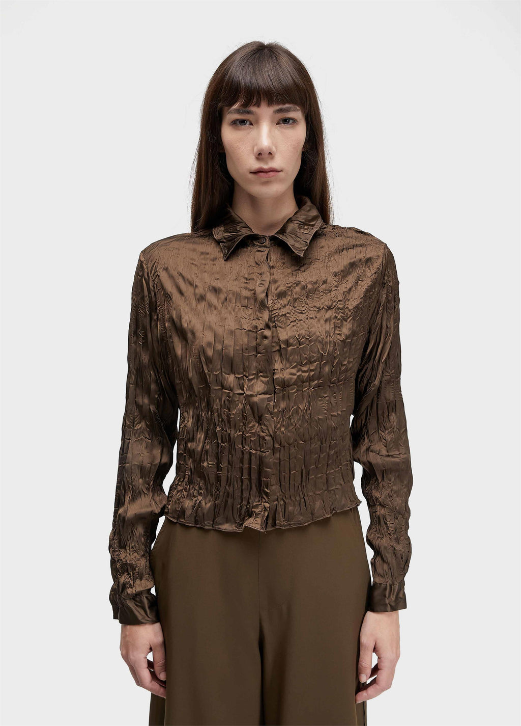 CAMISA CROPPED WRINKLE SATIN DOUBLE FACE