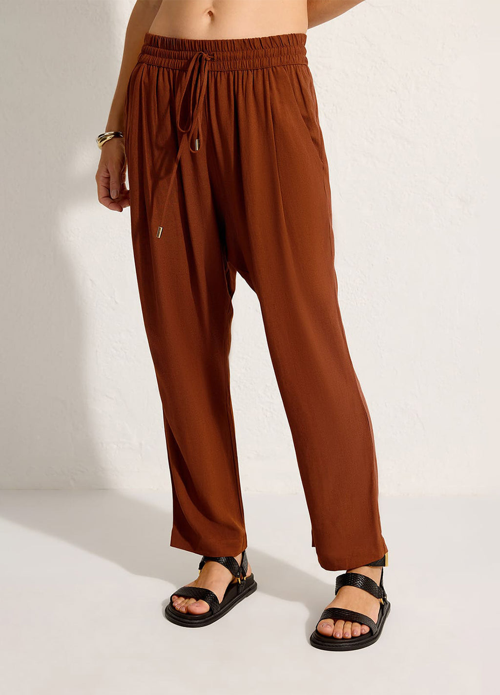 CALÇA CÓS ELÁSTICO MARROM CAPPUCCINO