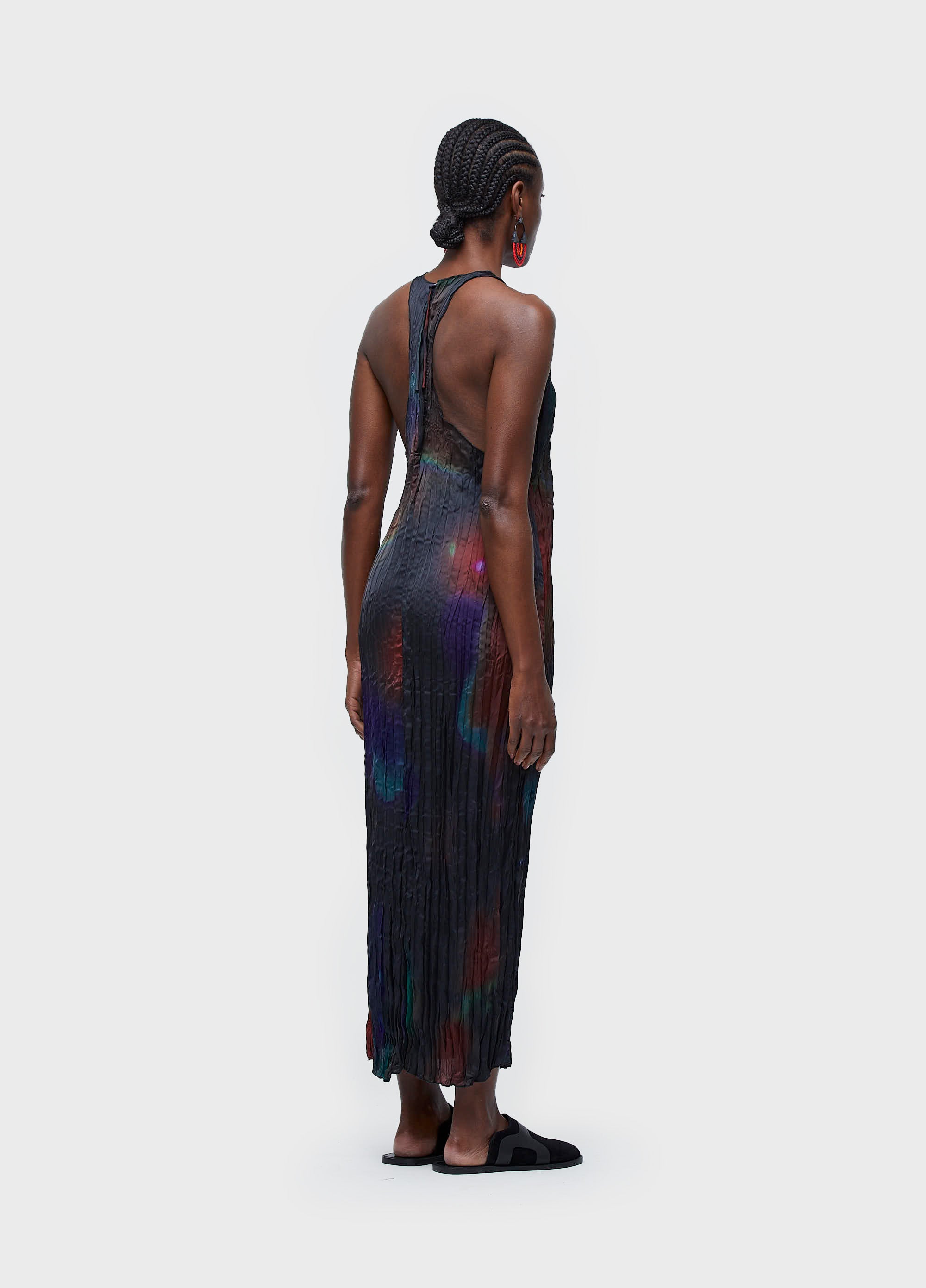 VESTIDO WRINCKLED SATIN ROSE BLUR DOUBLE