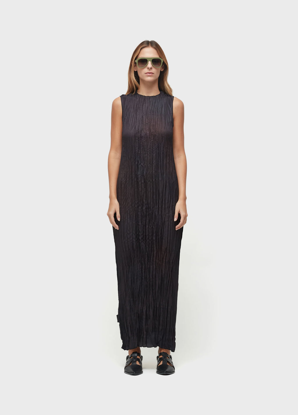 VESTIDO WRINKLED SATIN ROSE BLUR DOUBLE