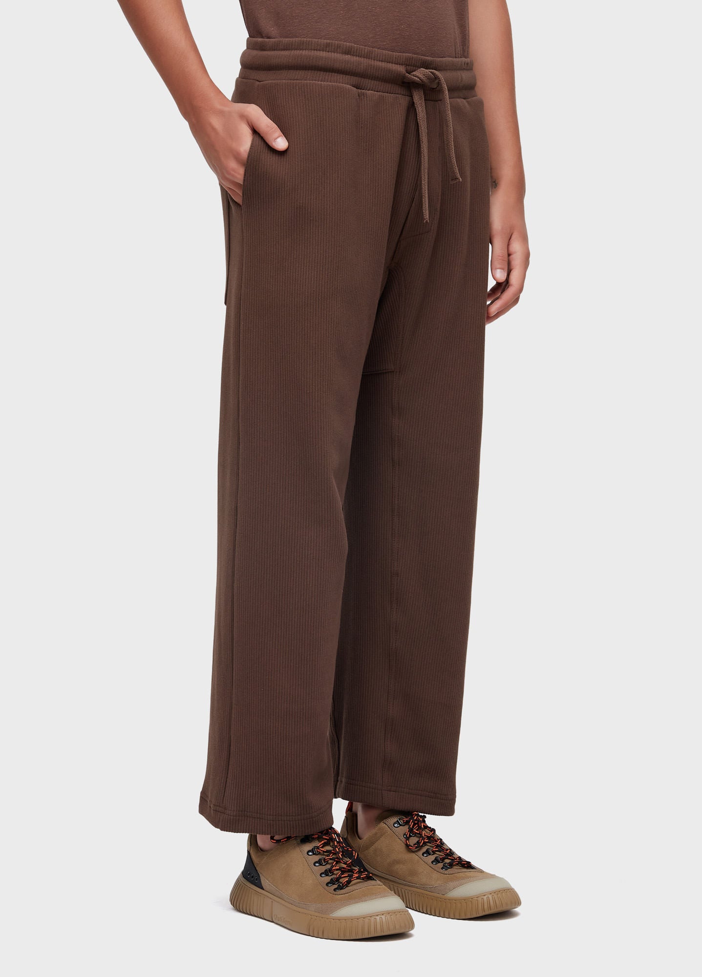 CALÇA KIMONO CANELADA MARROM NOZ