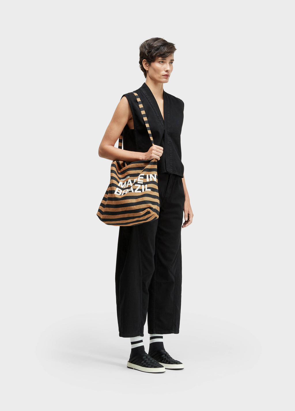 BOLSA TOTE MADE IN BRAZIL BLACK STRIPES