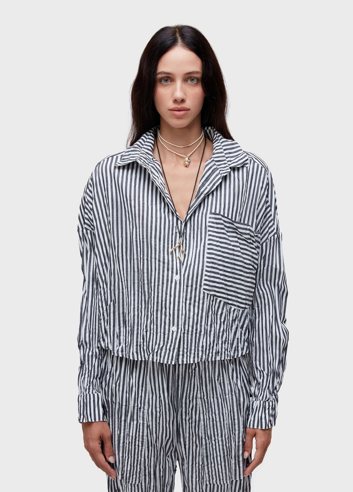 CAMISA ML WRINKLED TRICOLINE FIO TINTO