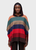 PONCHO CAPUZ COLORFULL STRIPES MARROM/VERMELHO