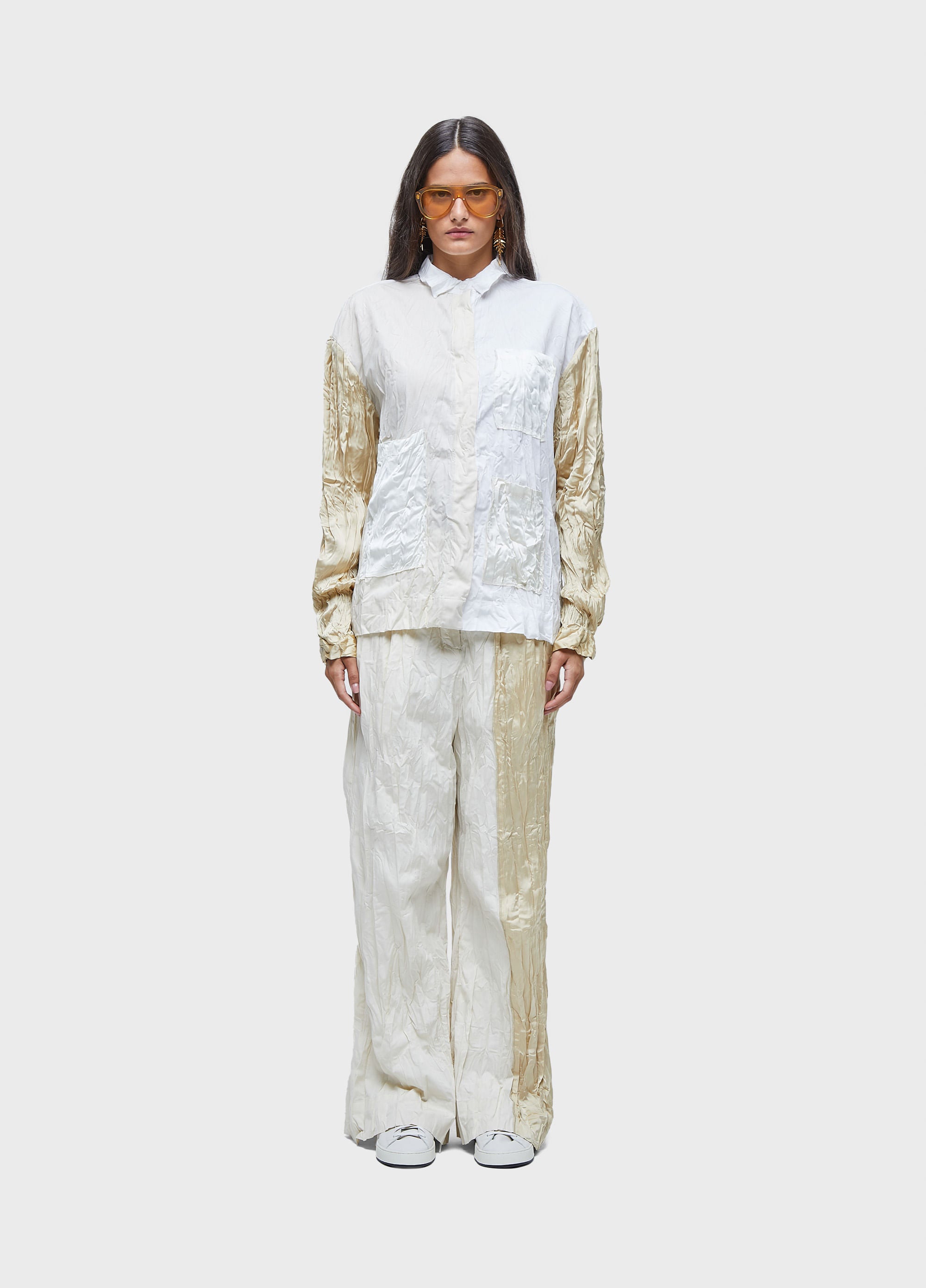 CALÇA WRINKLED SATIN + TRICOLINE