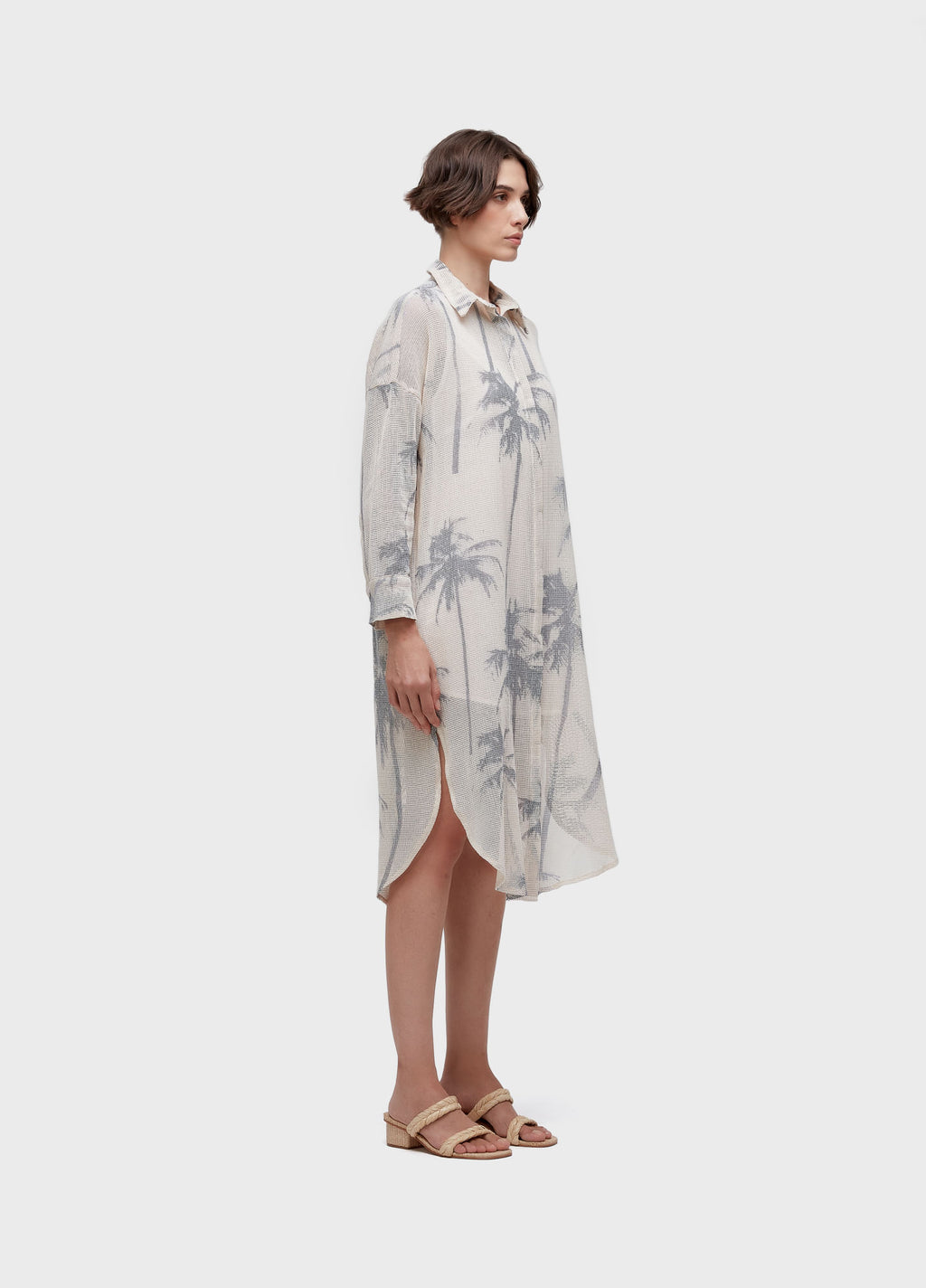 VESTIDO CHEMISE TELA COQUEIRO OFF-WHITE/PRETO
