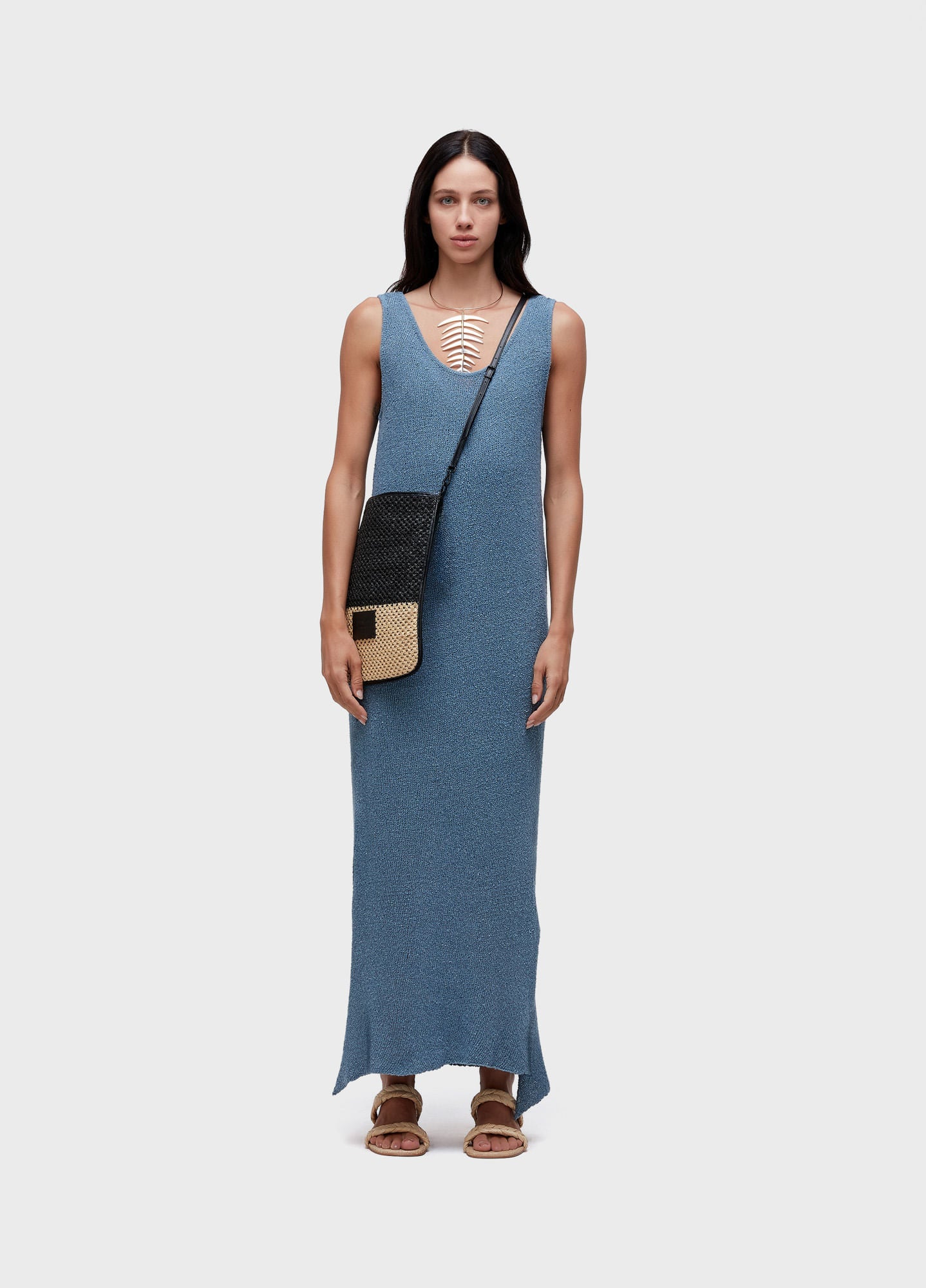 VESTIDO REGATA TRICOT REDE AZUL MAR